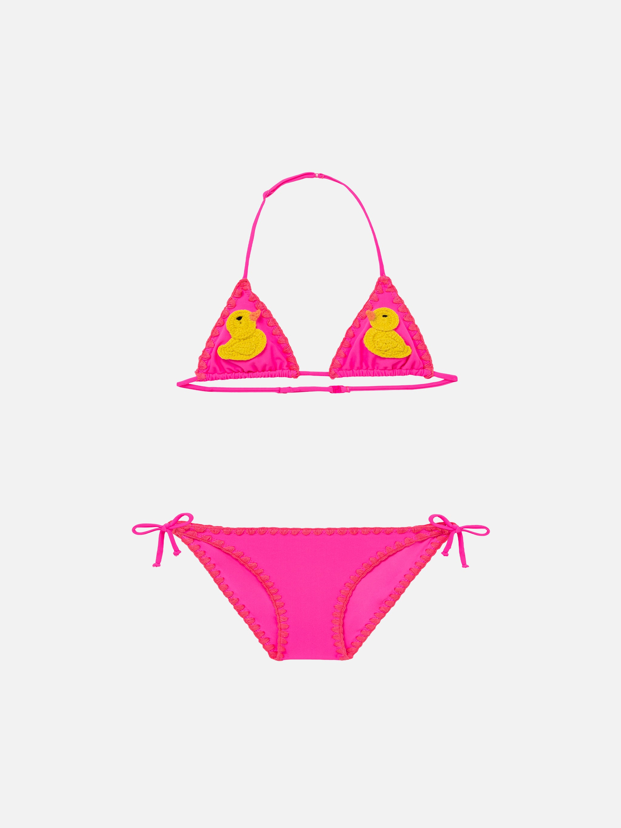 mc2-saint-barth-bikini-bambina-triangolo-fucsia-con-papera-uncinetto image 1