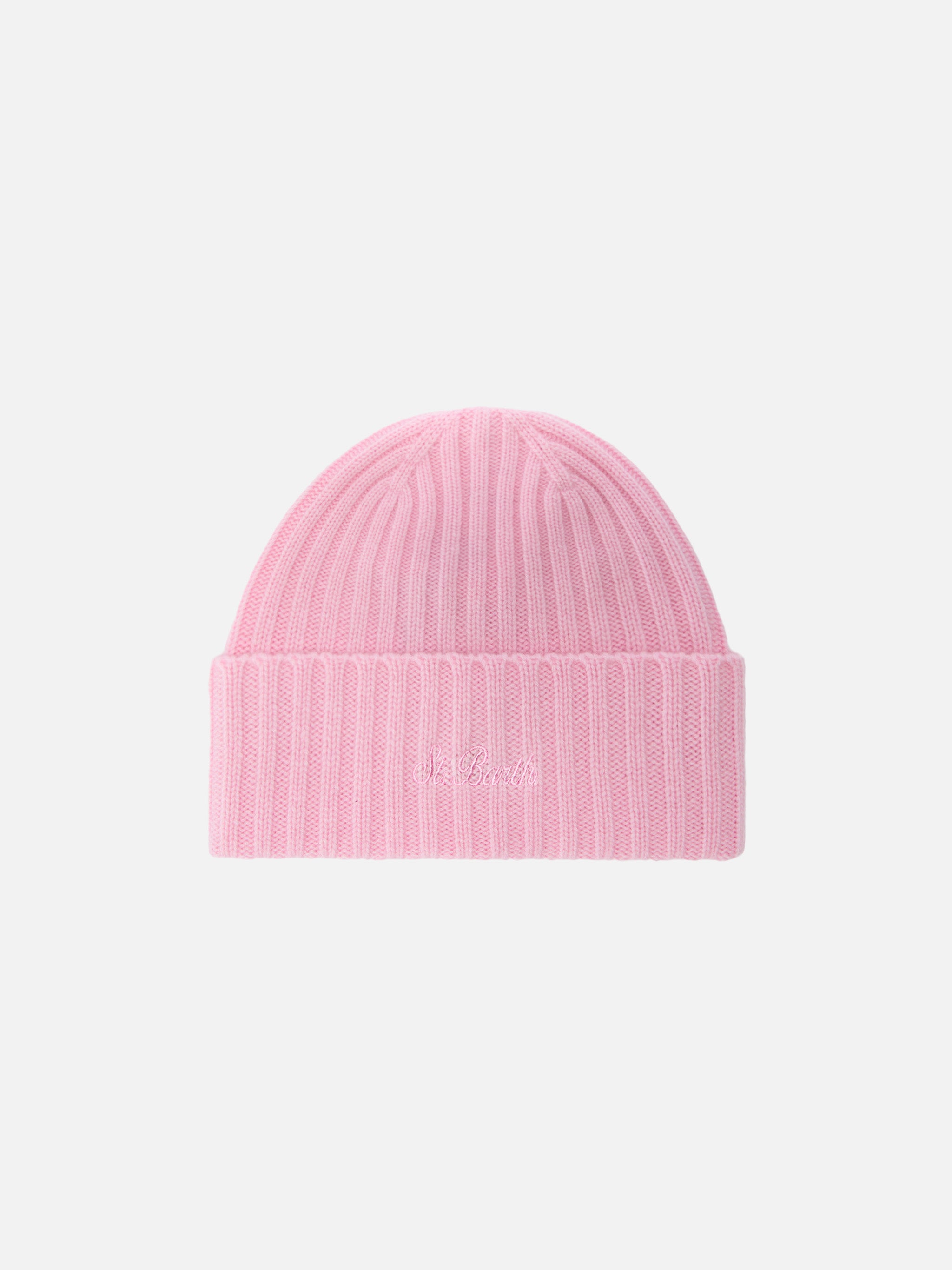 mc2-saint-barth-wengen-berretto-in-cashmere-rosa-con-ricamo-st-barth image 1
