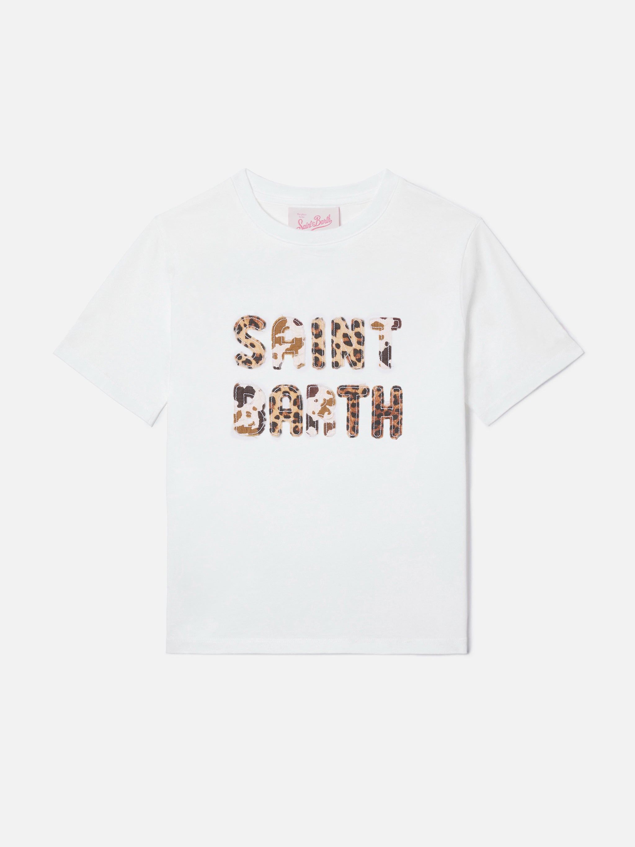 mc2-saint-barth-elly-t-shirt-bambina-bianca-patch-animalier image 1