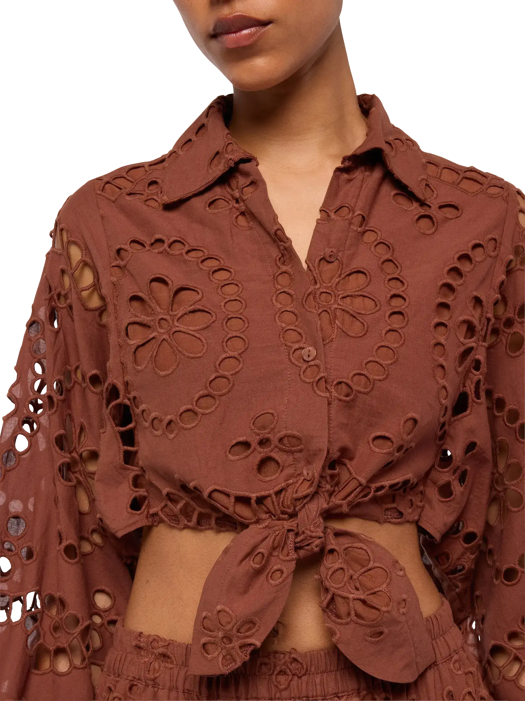 mc2-saint-barth-febe-camicia-corta-donna-pizzo-sangallo-cotone-marrone-cammello image 3