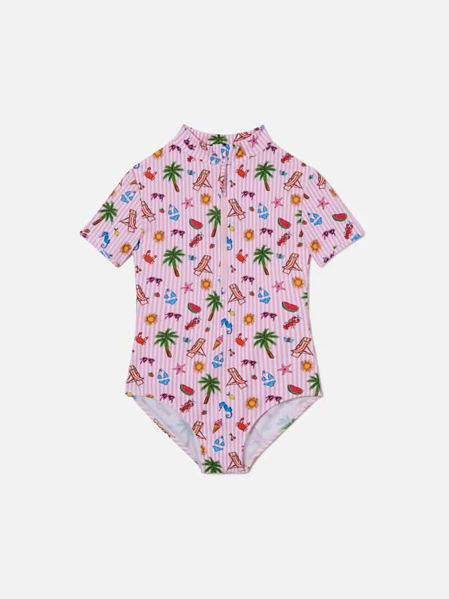 mc2-saint-barth-waikiki-costume-intero-bambina-maniche-corte-stampa-sketch-rosa image 1