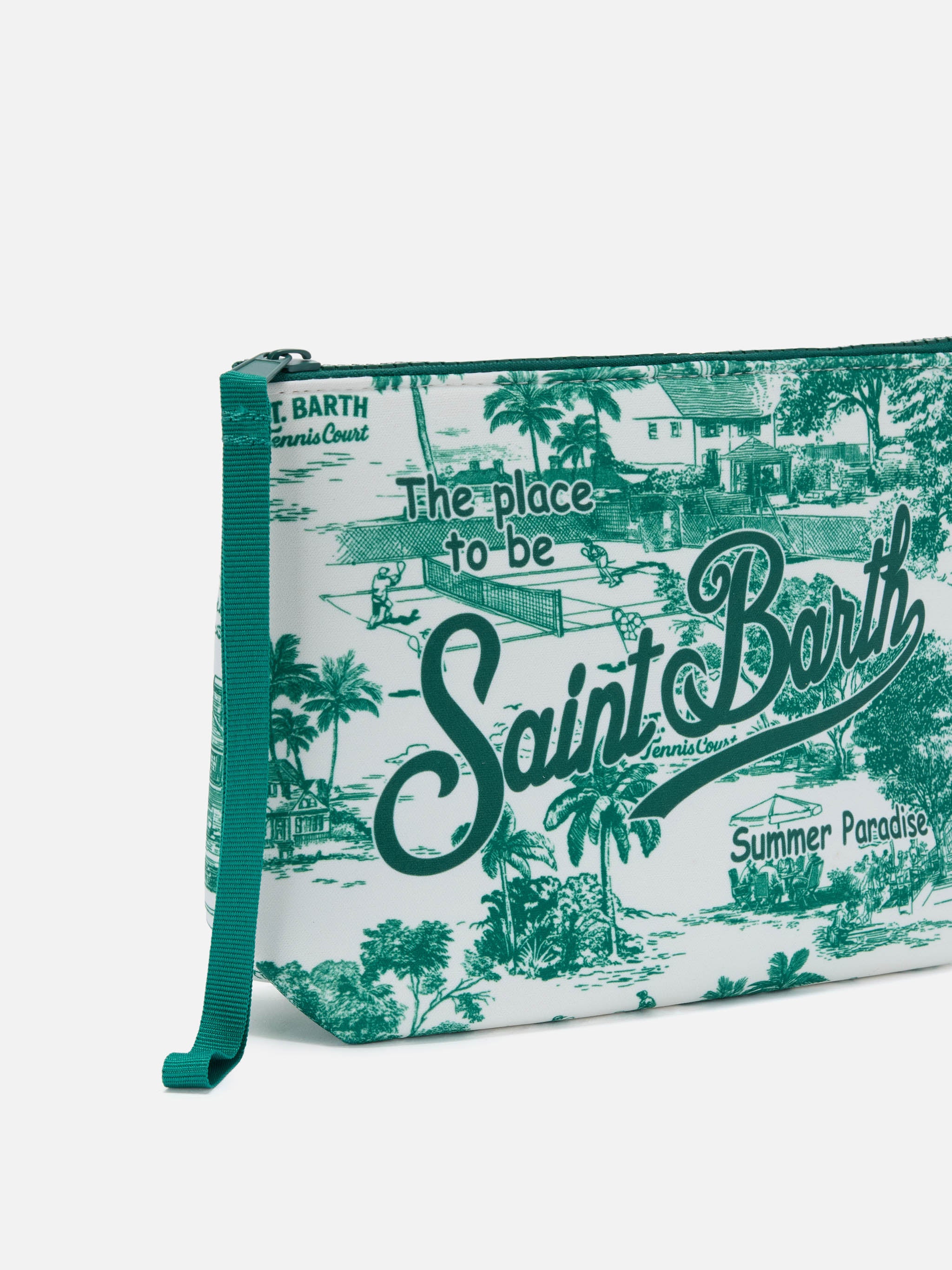 mc2-saint-barth-aline-pochette-donna-in-scuba-avorio-verde-stampa-toile-de-jouy- image 2