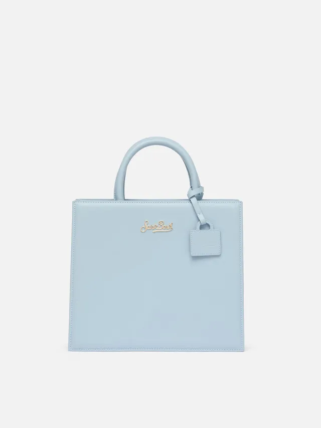 mc2-saint-barth-borsa-shop-midi-in-pelle-liscia-azzurra-con-targhetta-metallica image 1