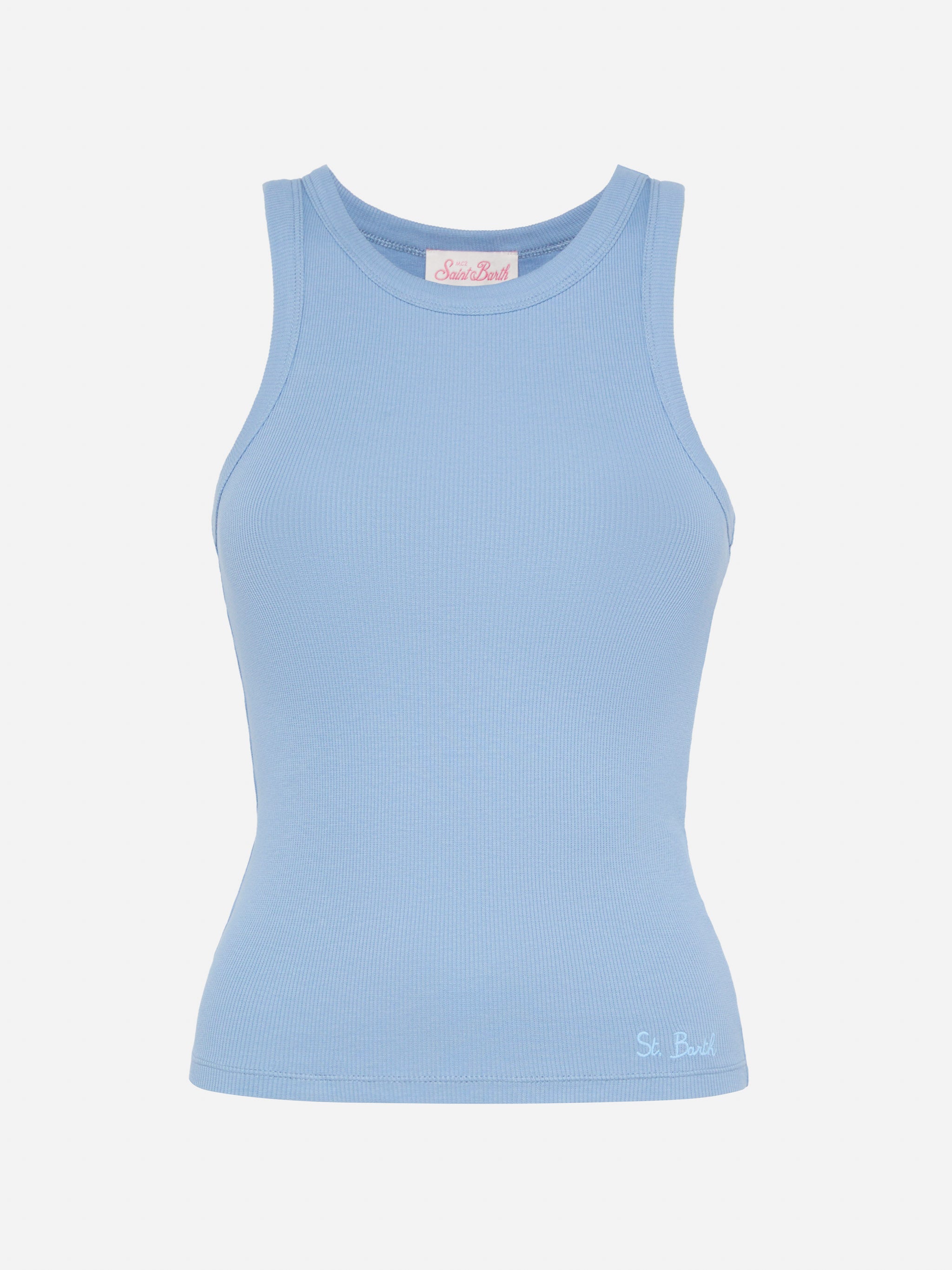 mc2-saint-barth-canotta-ada-in-cotone-a-coste-blu-polvere-per-donna image 1