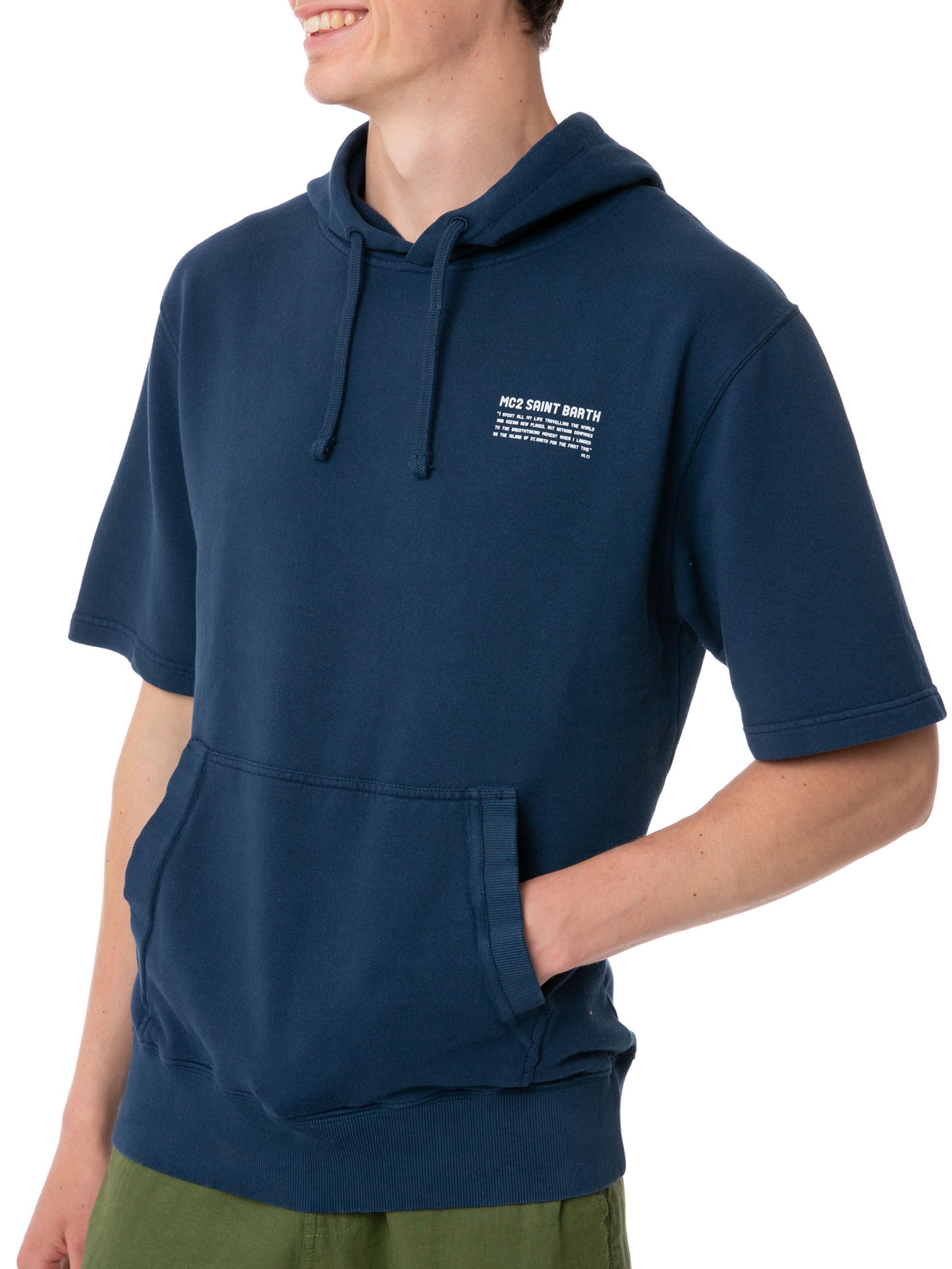 mc2-saint-barth-mike-felpa-uomo-maniche-corte-con-cappuccio-blu-navy image 2