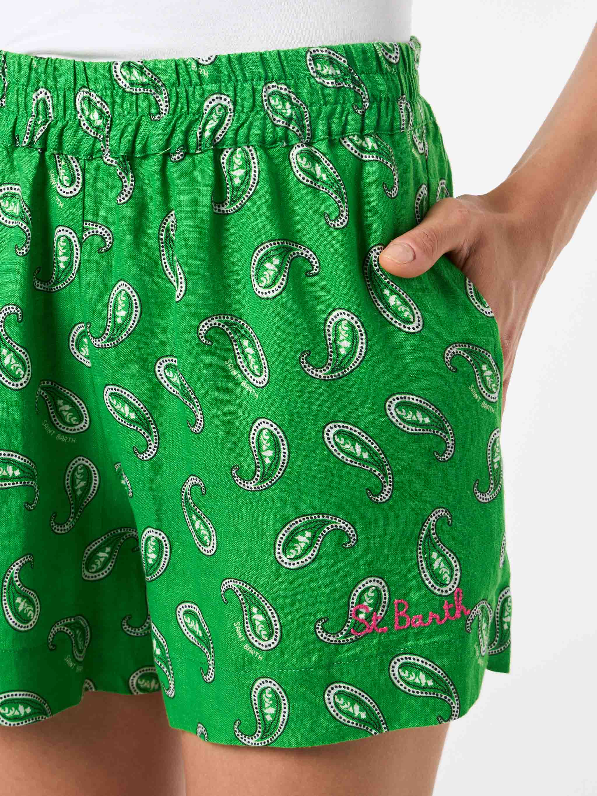 mc2-saint-barth-lierre-short-donna-in-lino-con-stampa-paisley-verde image 3