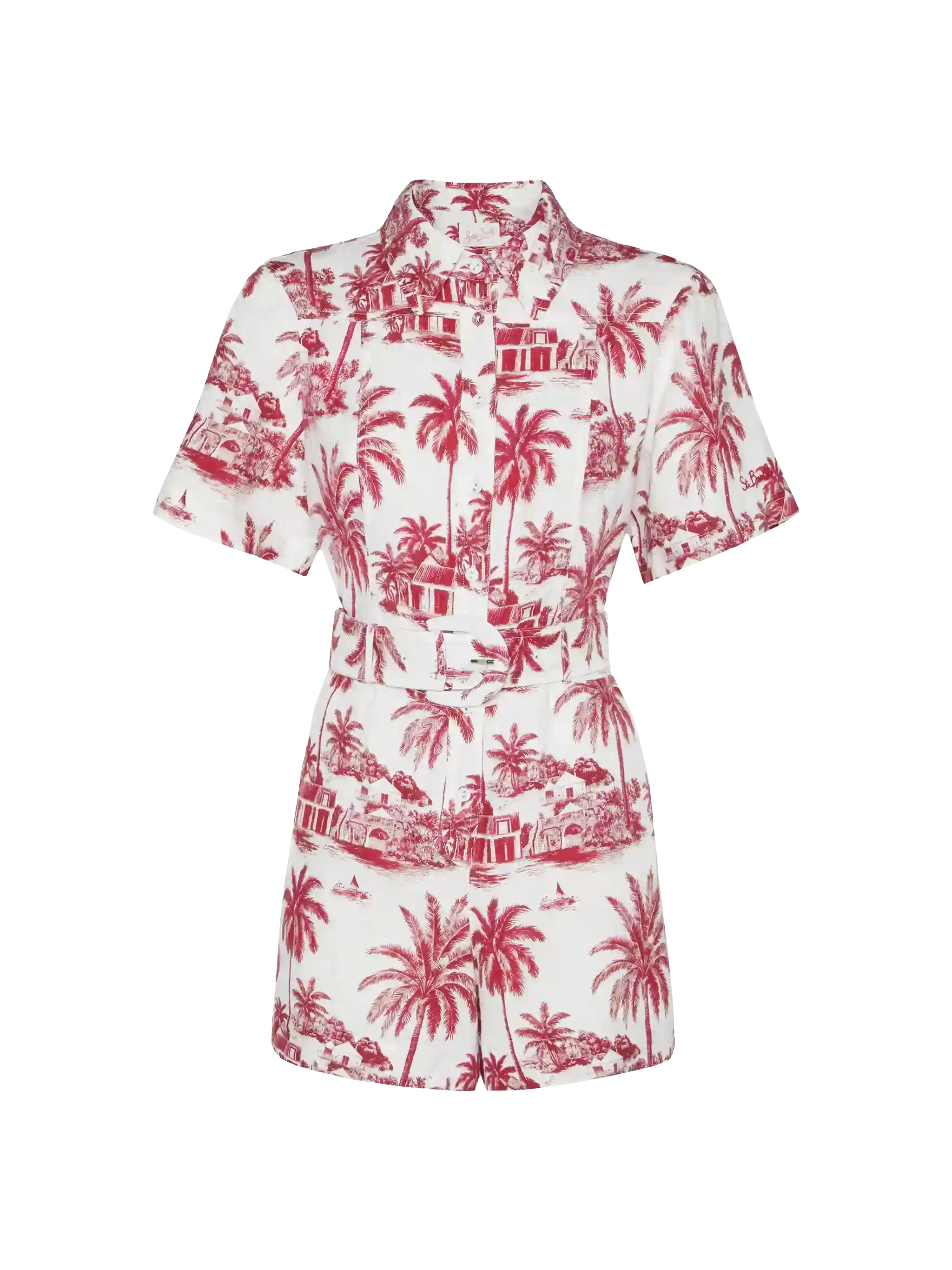 mc2-saint-barth-carola-playsuit-donna-lino-bianco-toile-de-jouy-con-cintura image 5