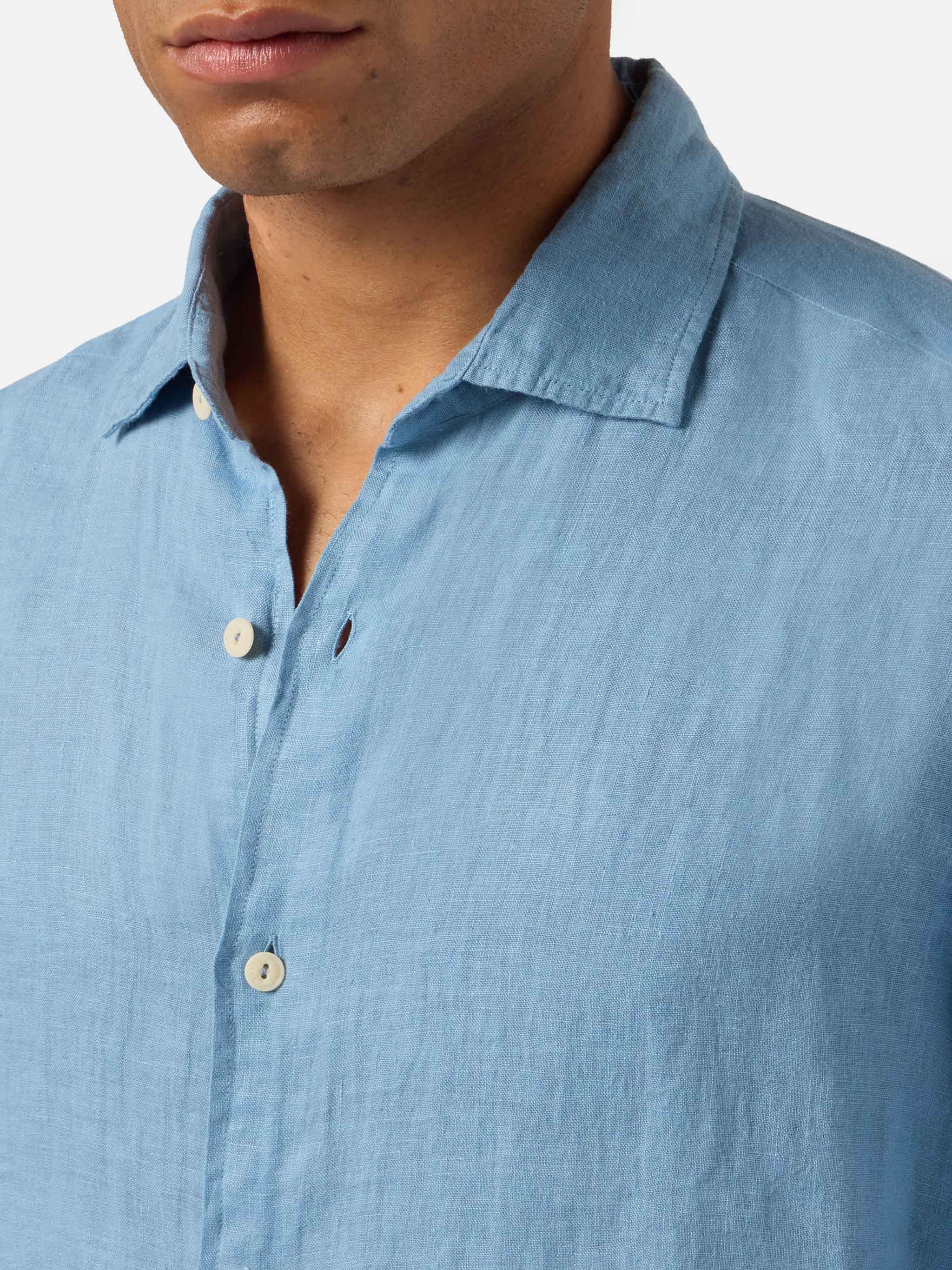 mc2-saint-barth-camicia-pamplona-uomo-in-lino-azzurro-polvere-tinta-unita image 2