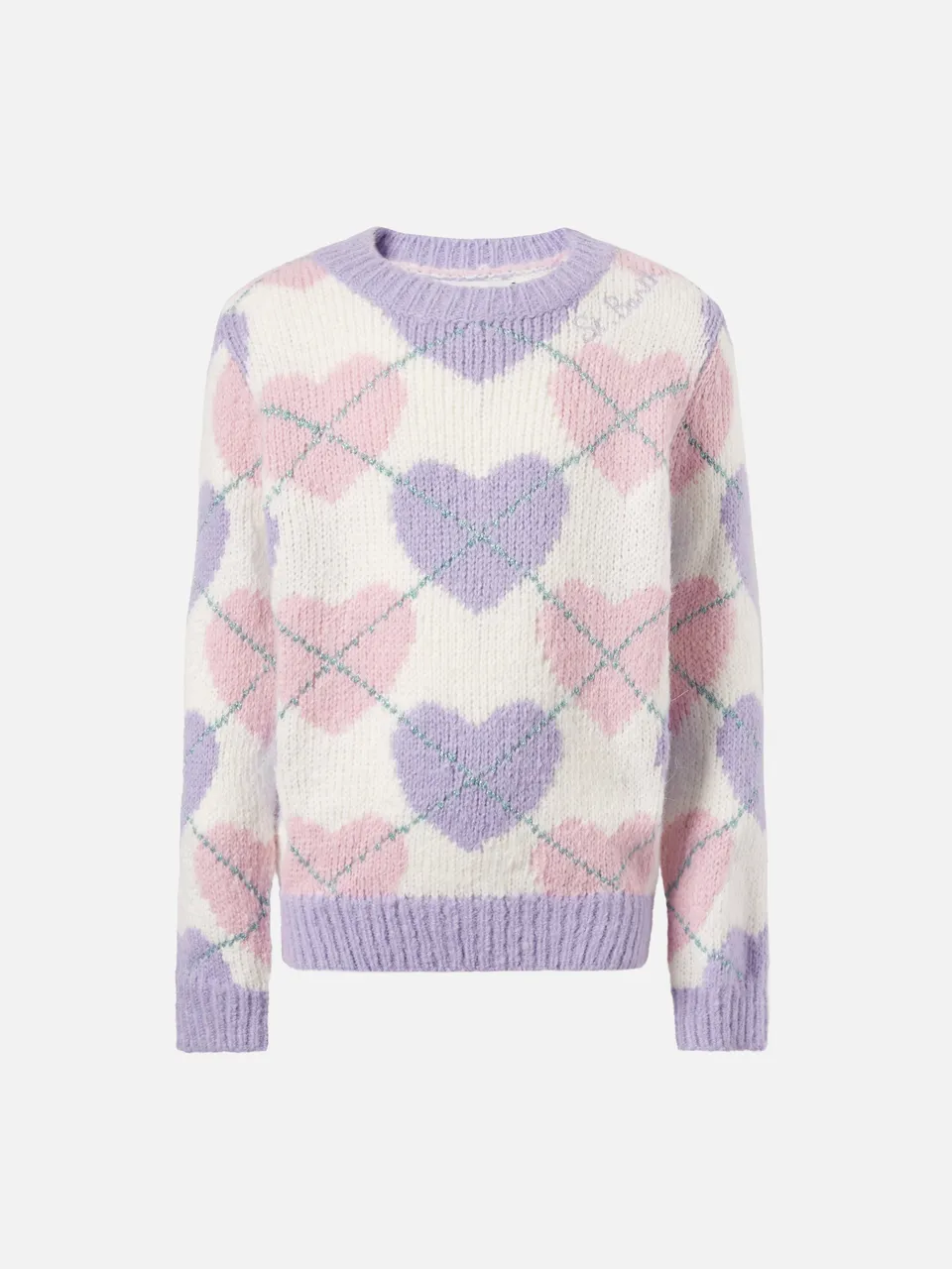 mc2-saint-barth-maglione-girocollo-bambina-misto-alpaca-jacquard-rombi-cuori image 1