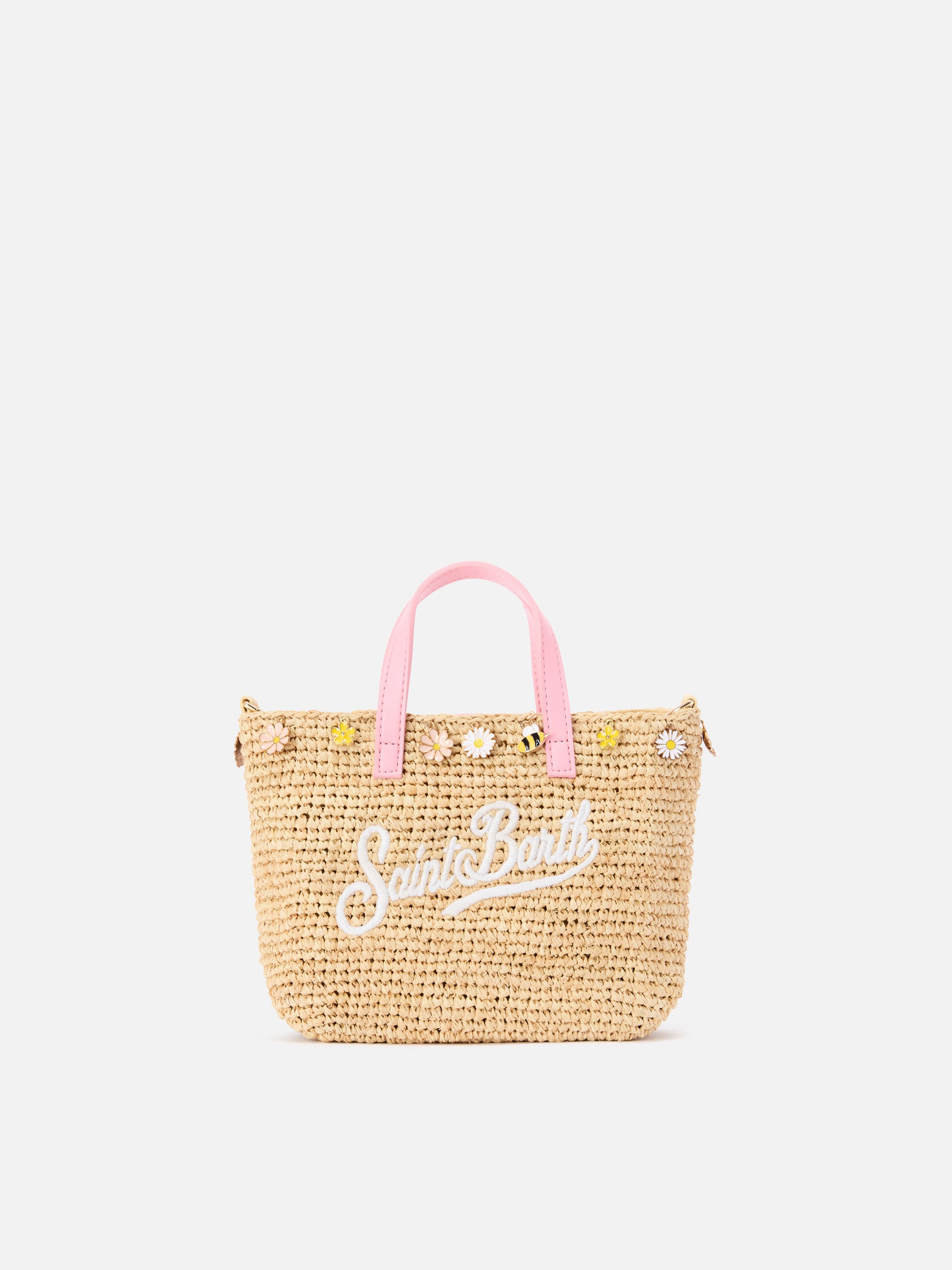 mc2-saint-barth-borsa-city-mini-in-rafia-naturale-e-rosa-con-charms image 1