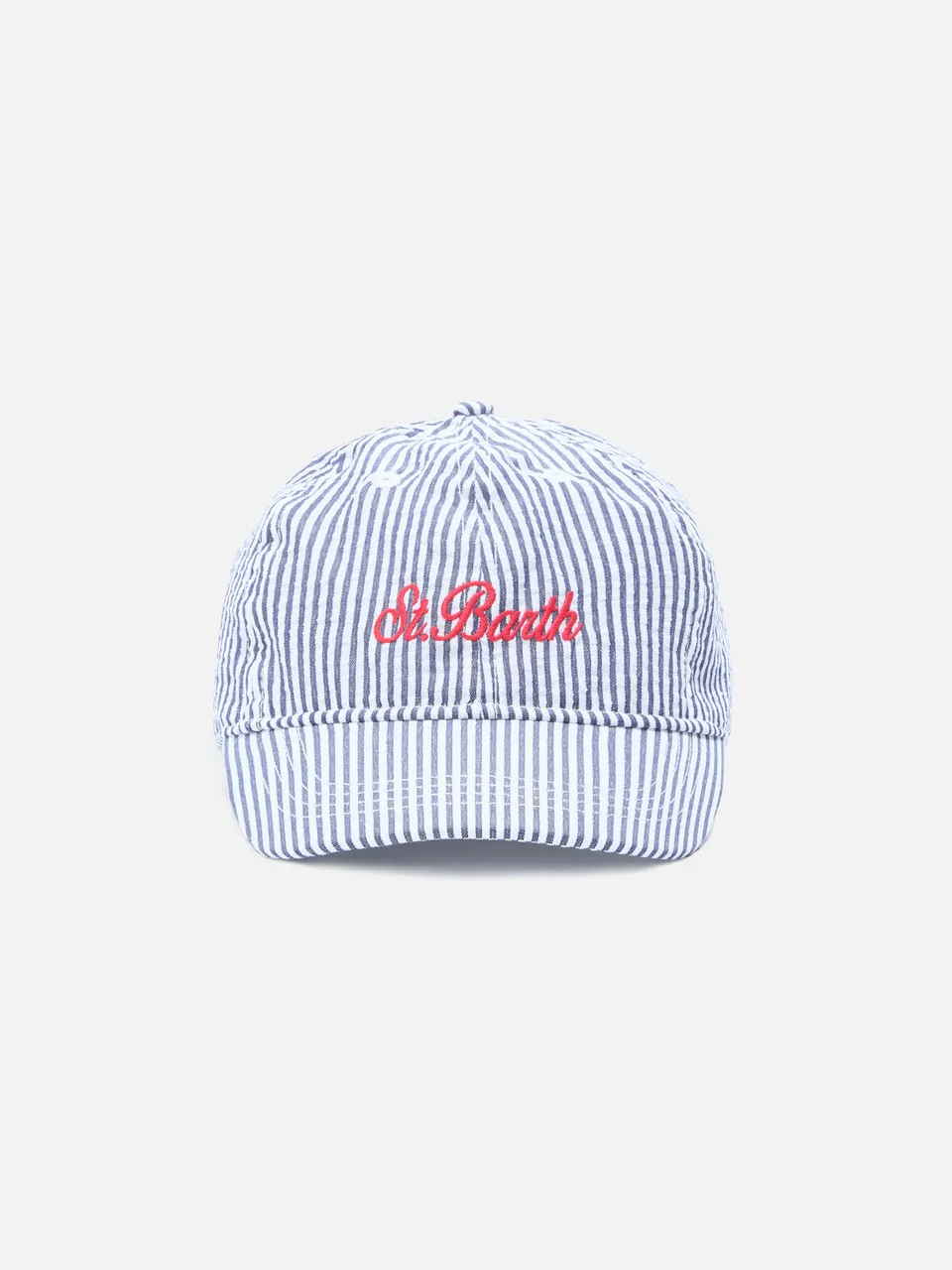 mc2-saint-barth-baseball-cappellino-con-visiera-in-cotone-seersucker-a-righe-blu image 1