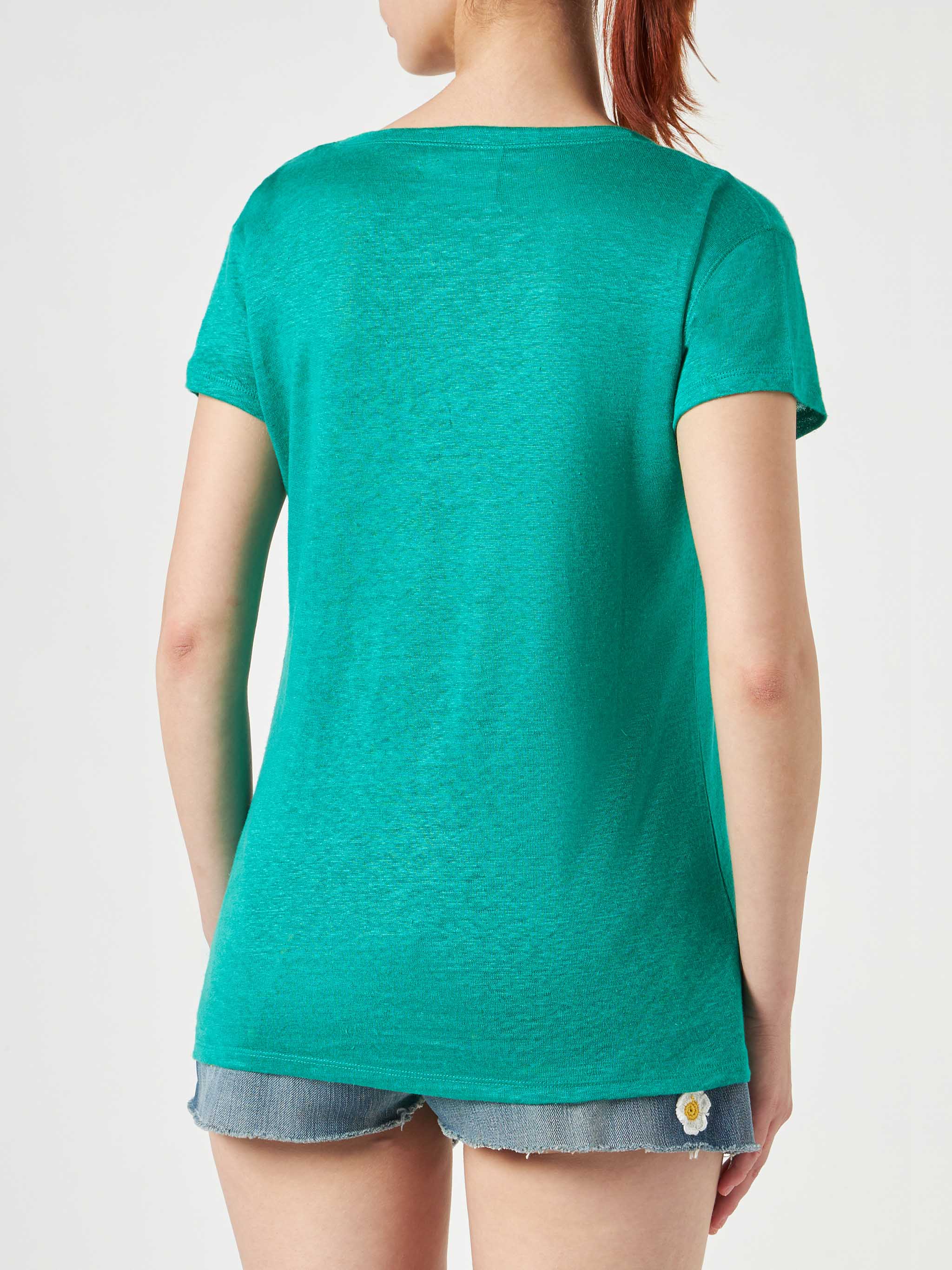 mc2-saint-barth-t-shirt-eloise-in-lino-verde-tinta-unita-donna image 3