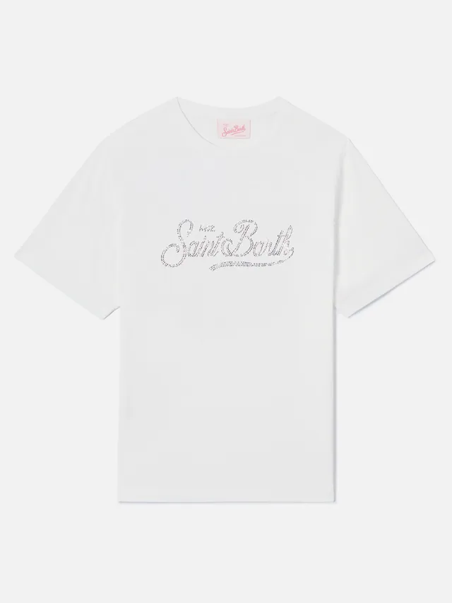 mc2-saint-barth-t-shirt-emilie-donna-bianca-logo-strass image 1