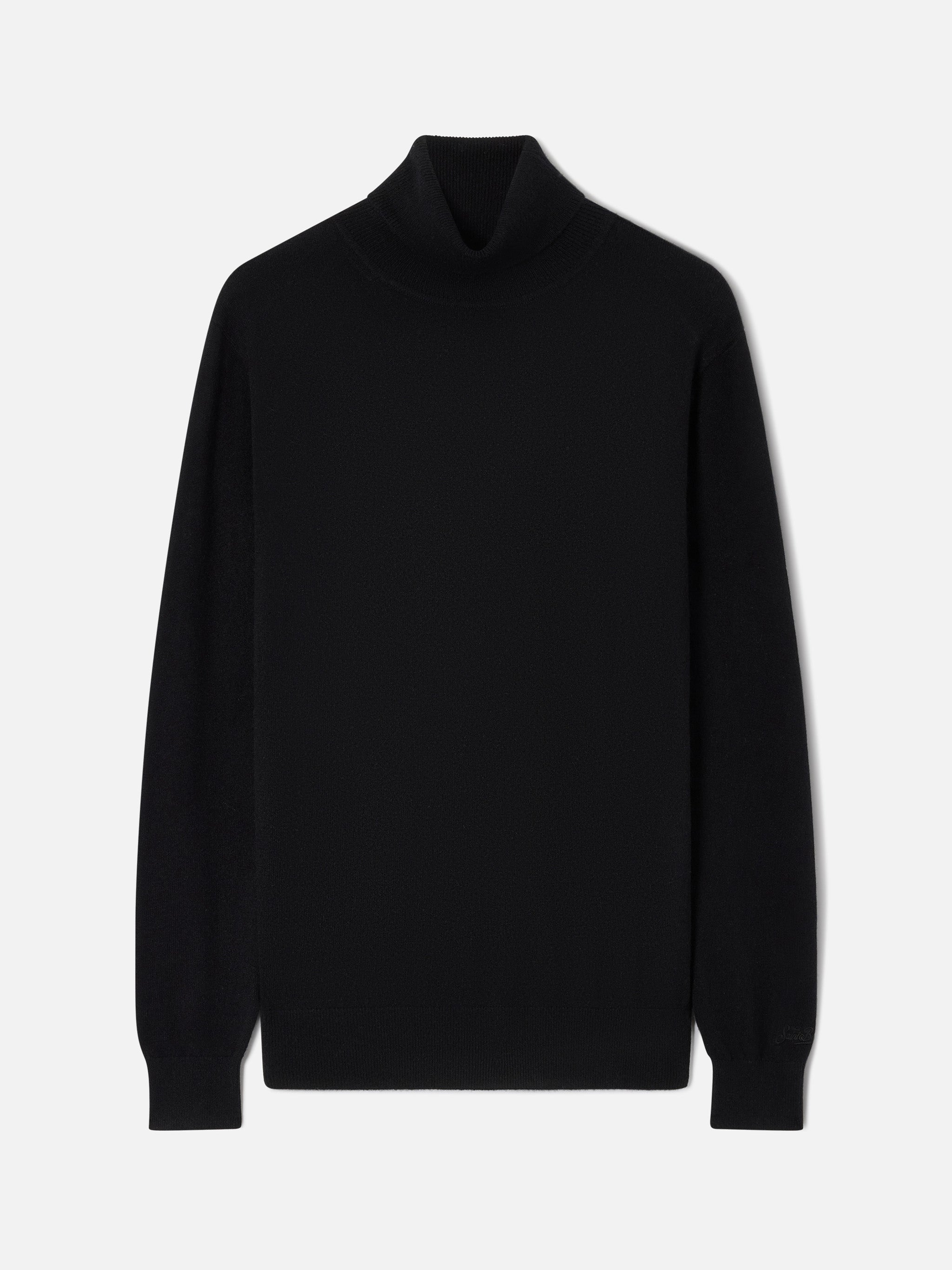 mc2-saint-barth-collo-alto-bond-in-cashmere-nero-con-polsini-e-fondo-a-costine image 1