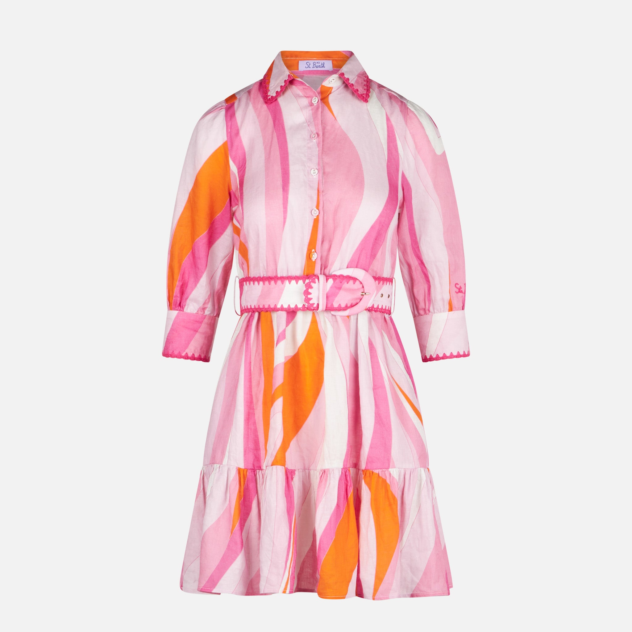 mc2-saint-barth-eloise-abito-corto-in-lino-stampa-shape-wave-rosa image 3