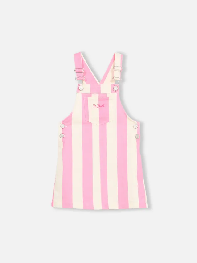 mc2-saint-barth-salopette-corta-in-denim-a-righe-rosa-da-bambina-tecla-jr image 1