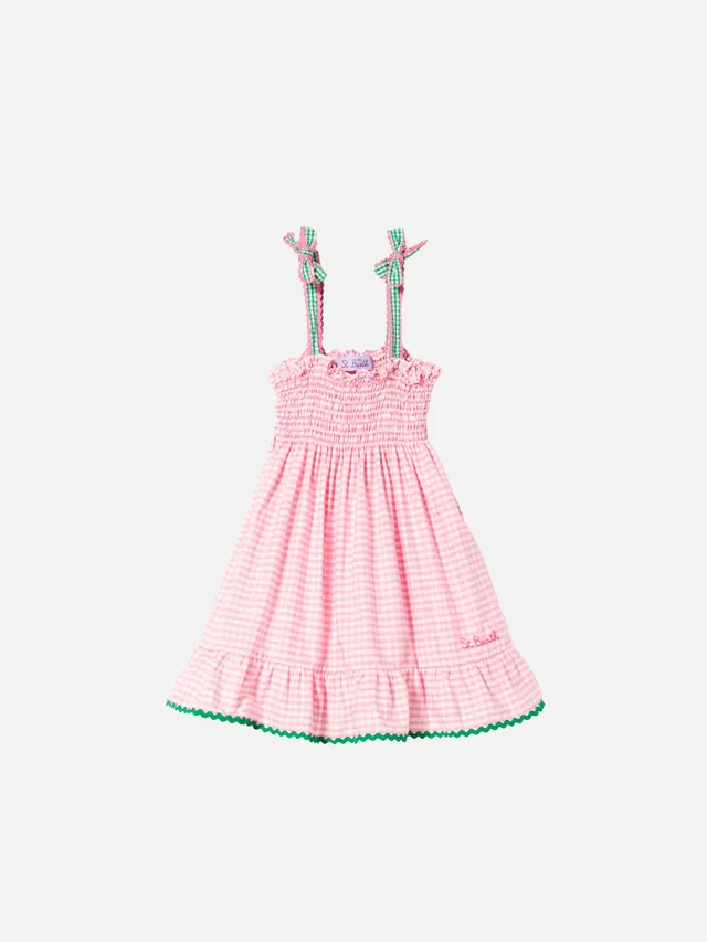 mc2-saint-barth-abito-da-bambina-con-stampa-vichy-bianco-e-rosa image 1