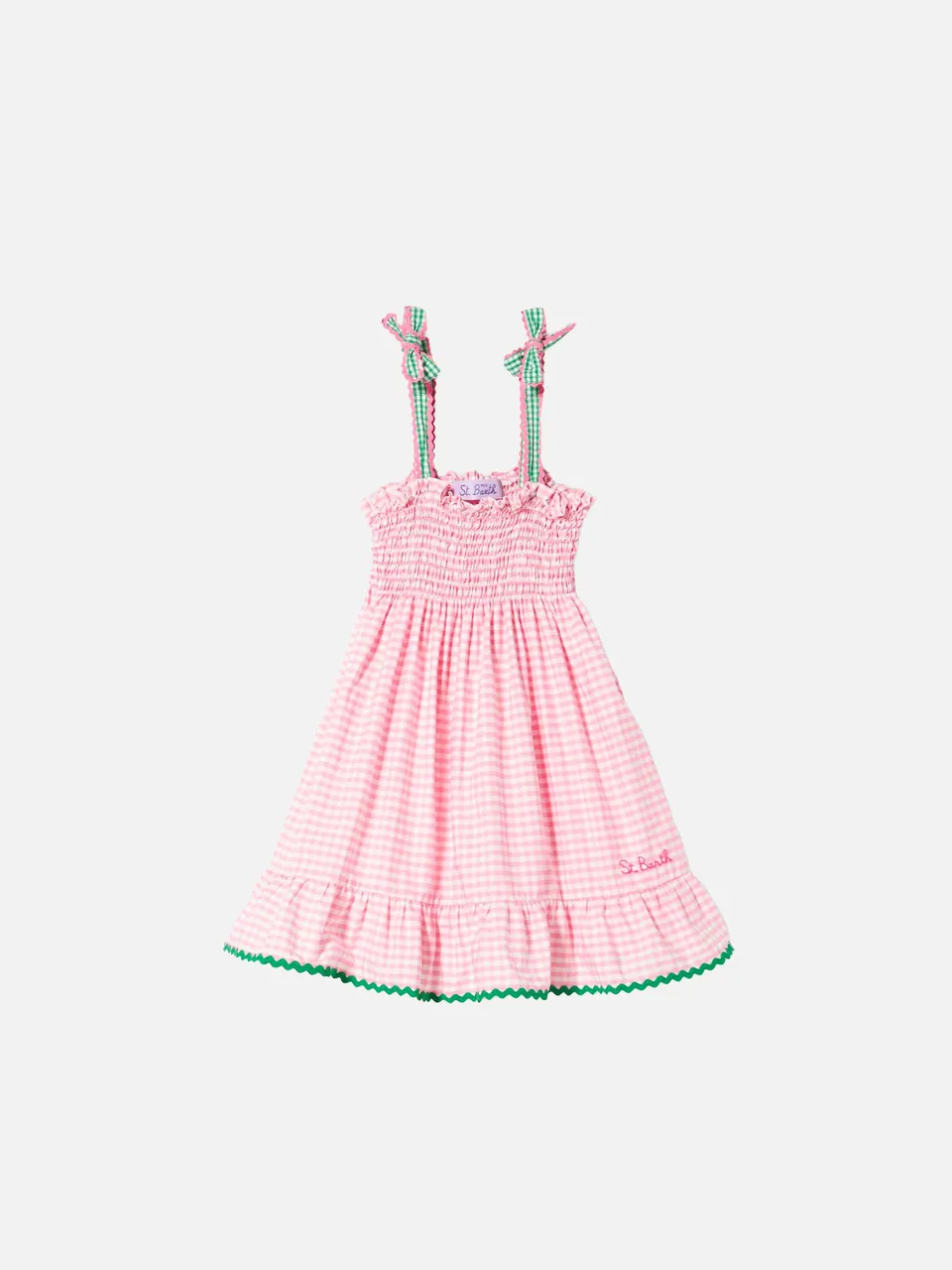 mc2-saint-barth-abito-da-bambina-con-stampa-vichy-bianco-e-rosa image 1