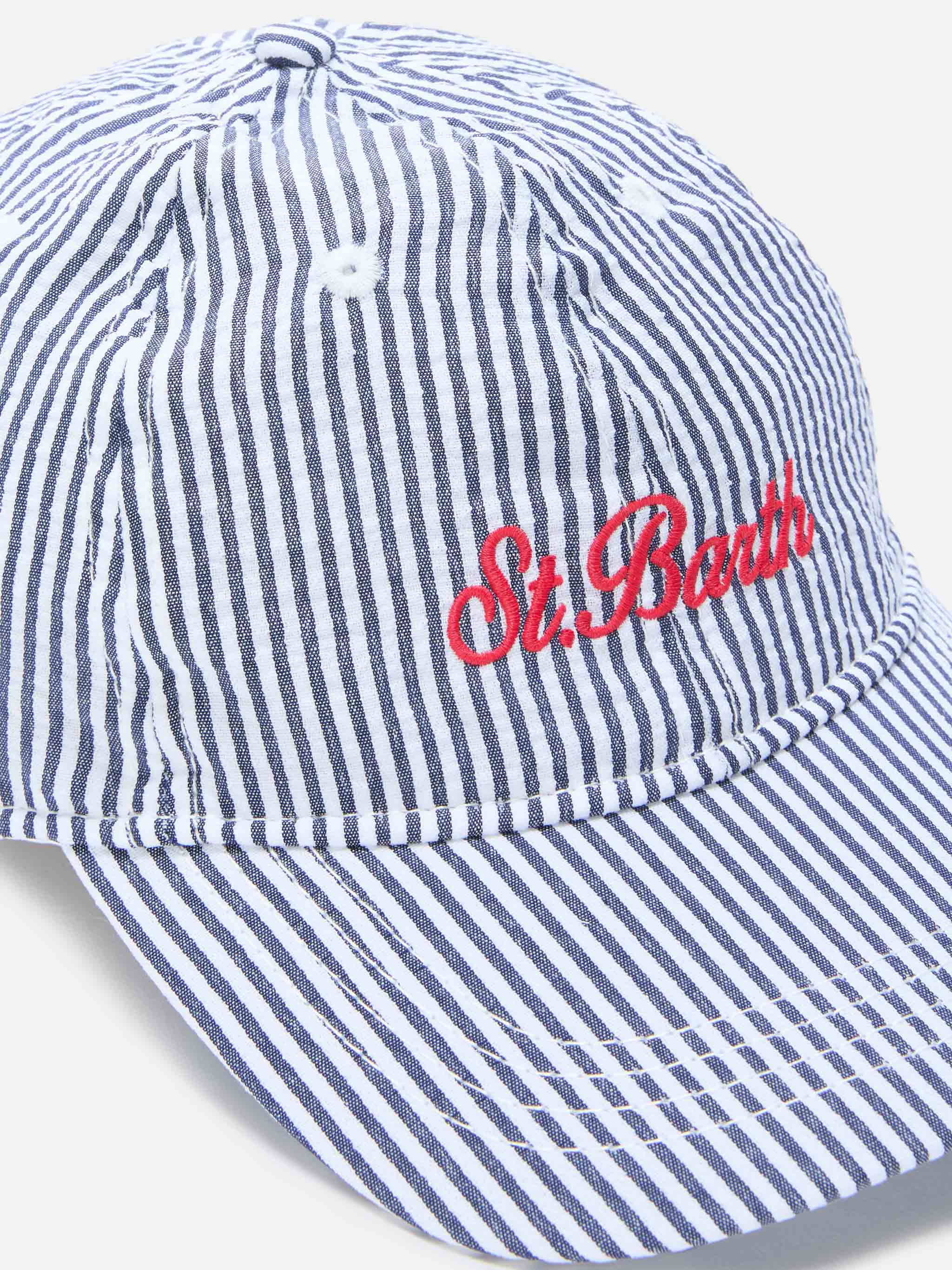 mc2-saint-barth-baseball-cappellino-con-visiera-in-cotone-seersucker-a-righe-blu image 2