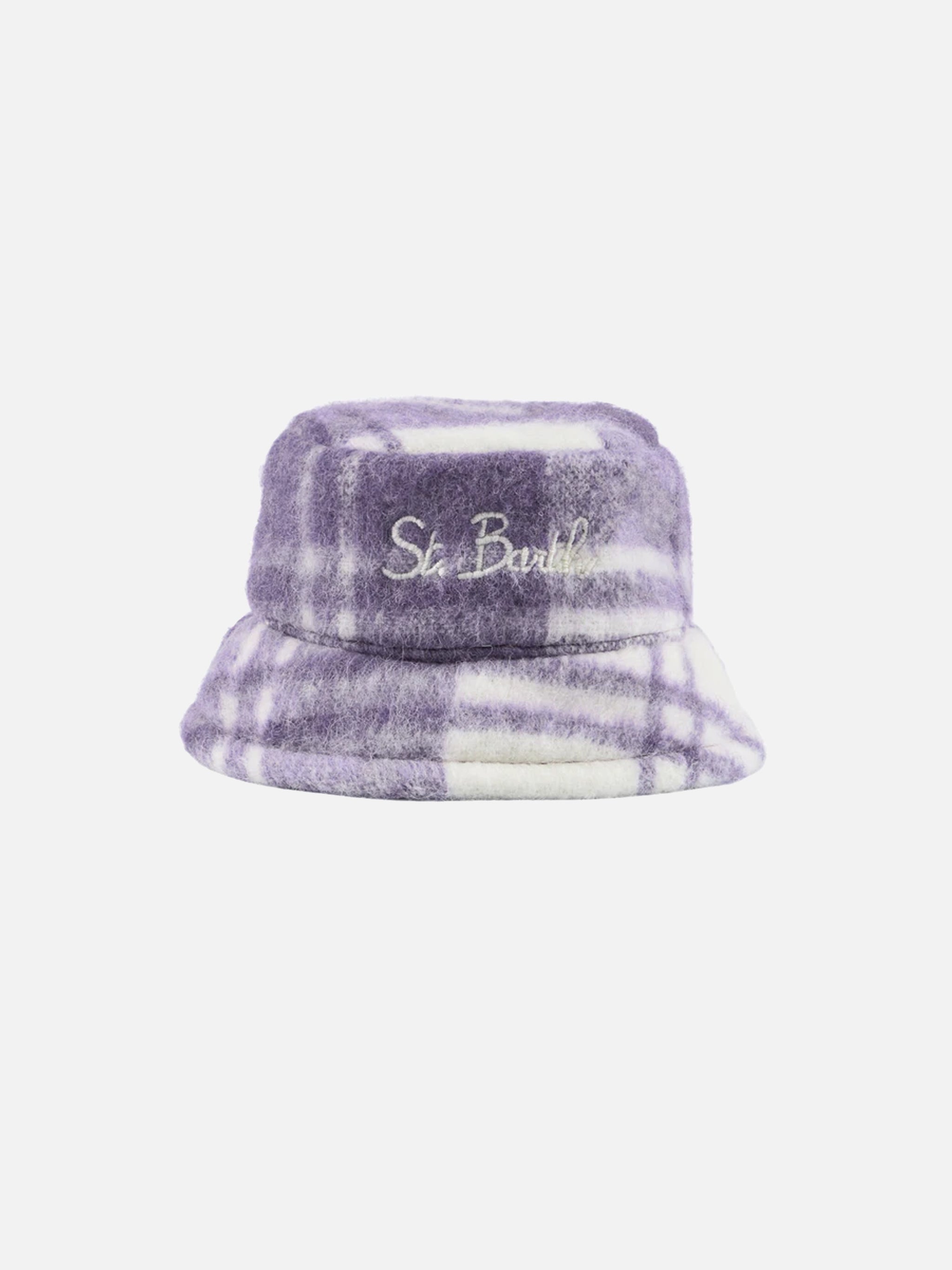 mc2-saint-barth-cappello-bucket-jude-in-tessuto-con-stampa-tartan-bianco-e-lilla image 1