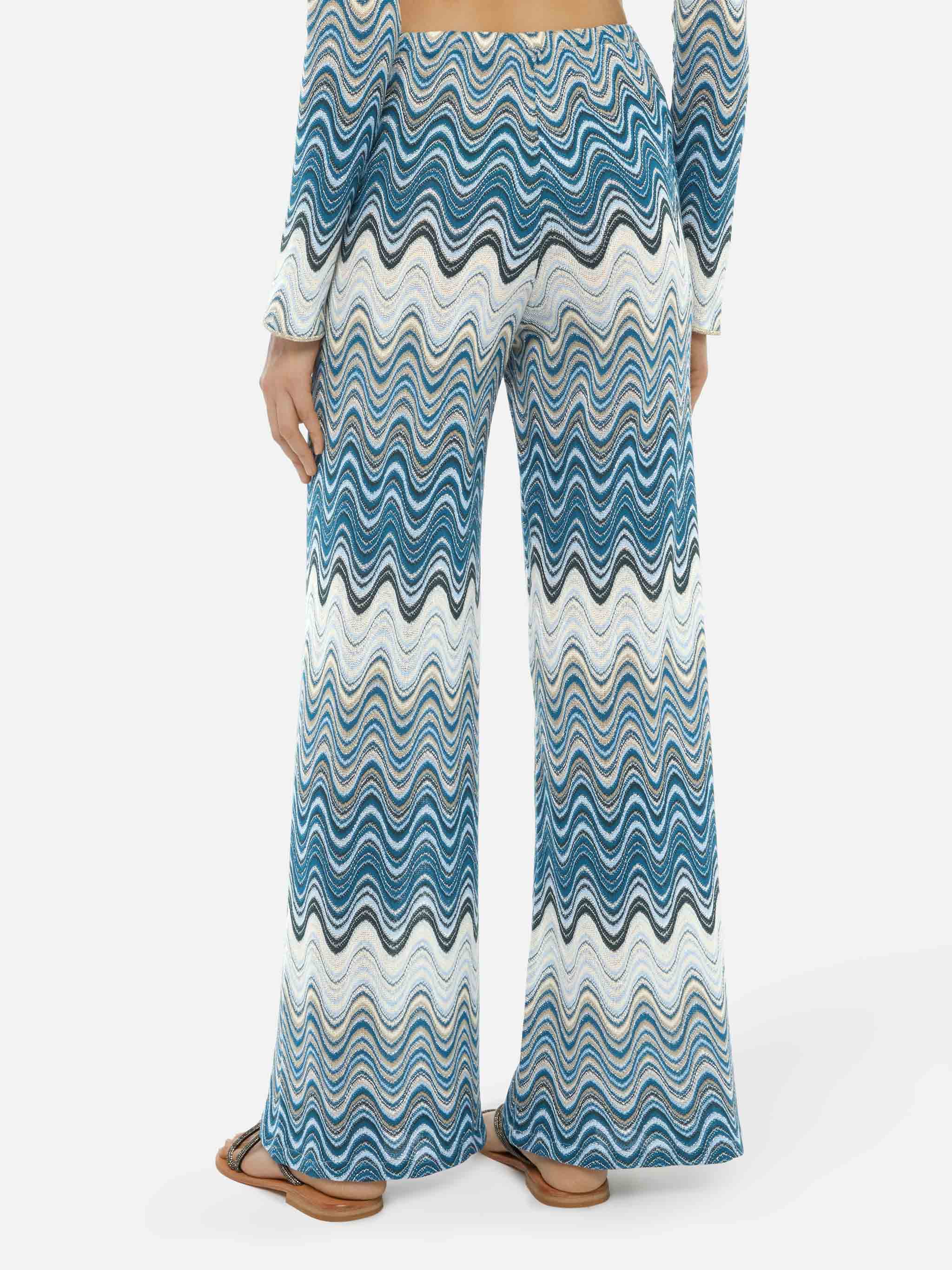 mc2-saint-barth-amalia-pantaloni-donna-gamba-larga-maglia-raschel-verde image 3