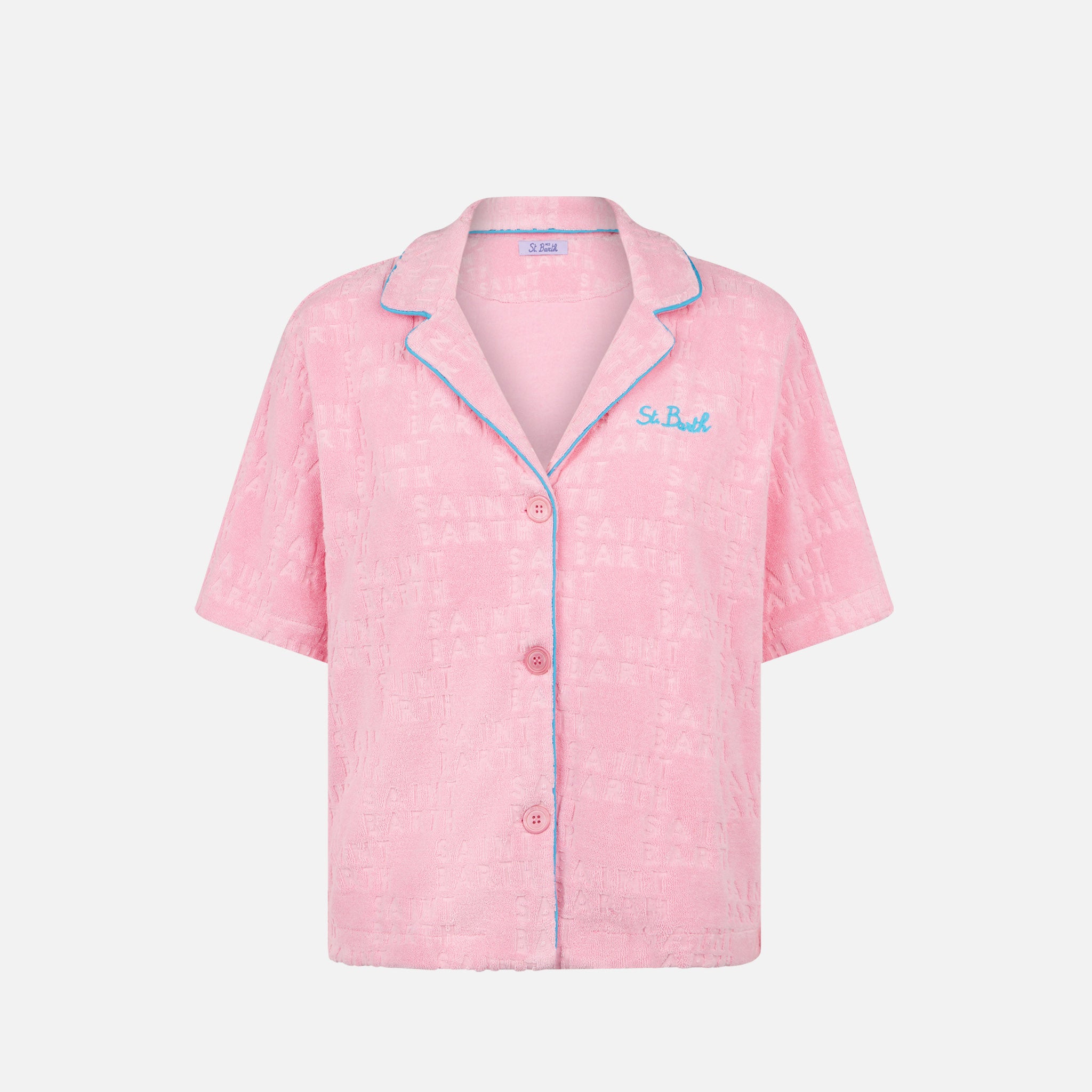 mc2-saint-barth-camicia-whale-donna-spugna-rosa-con-piping-azzurro image 5