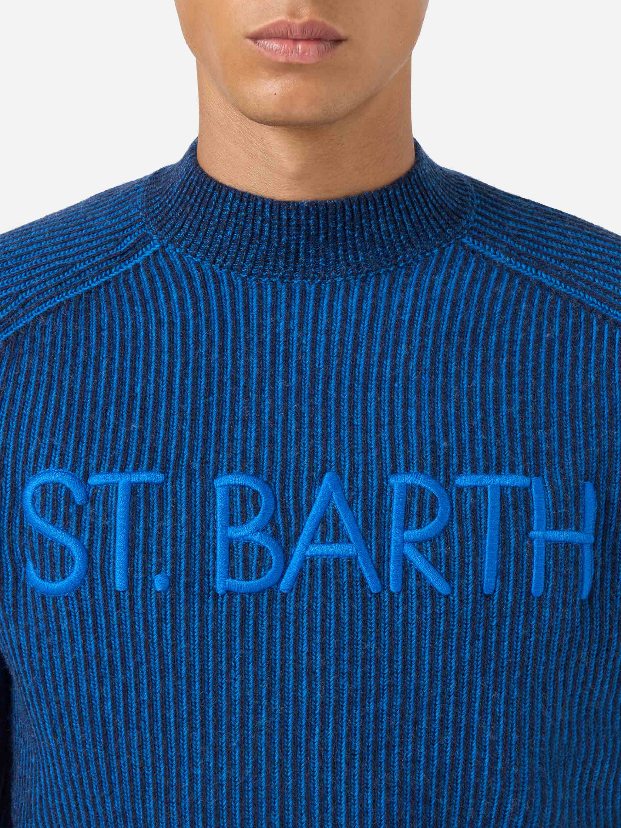 mc2-saint-barth-dav-maglione-uomo-mezzo-collo-costine-blu-misto-cashmere image 2