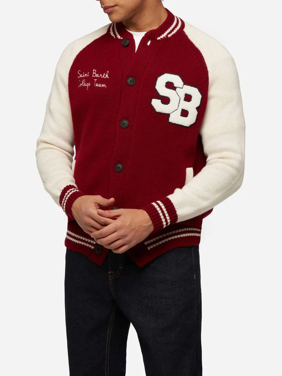mc2-saint-barth-benjamin-bomber-college-uomo-bordeaux-grigio image 1