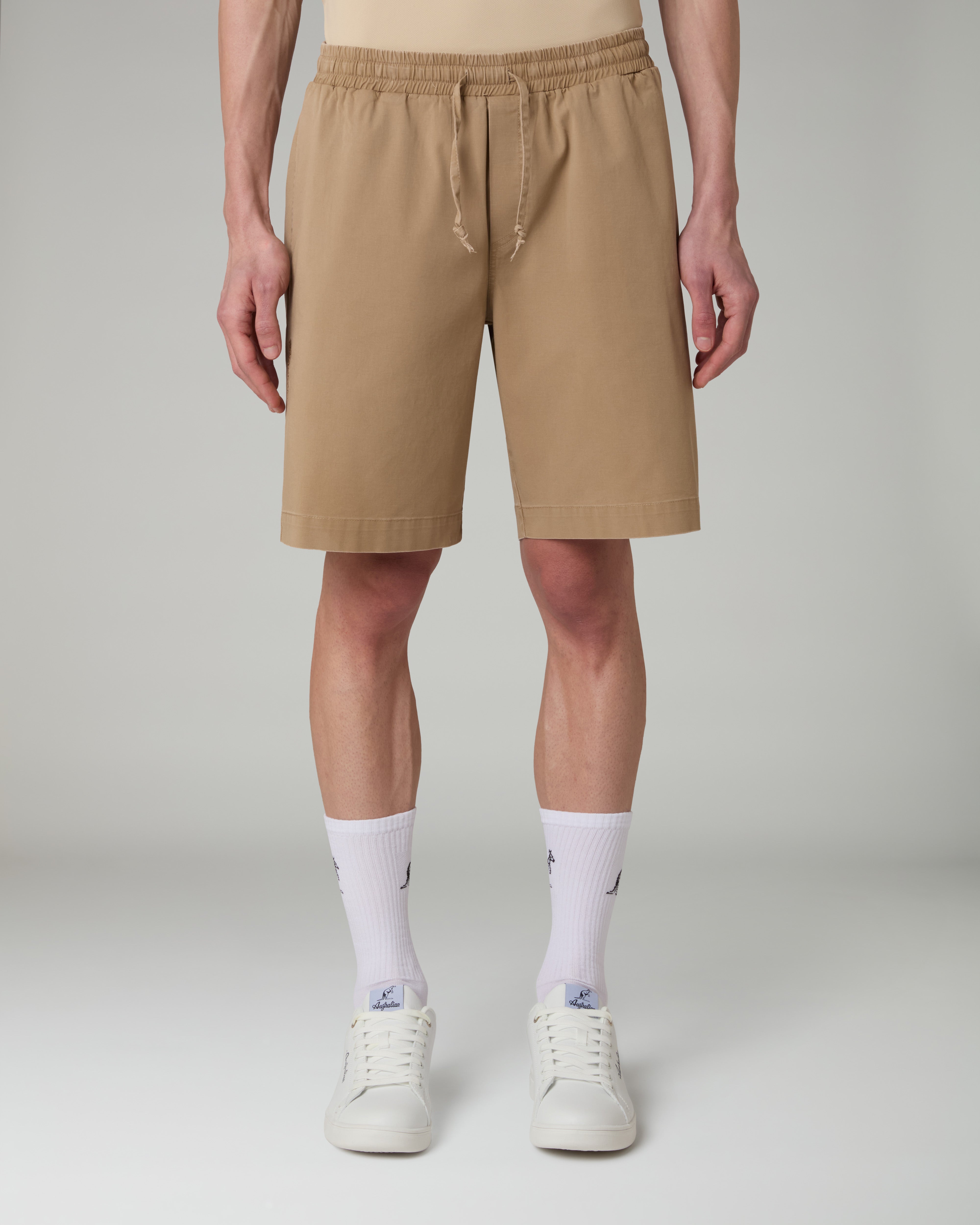 australian-doric-twill-short-in-cotone-caramello-con-coulisse-made-in-italy image 1
