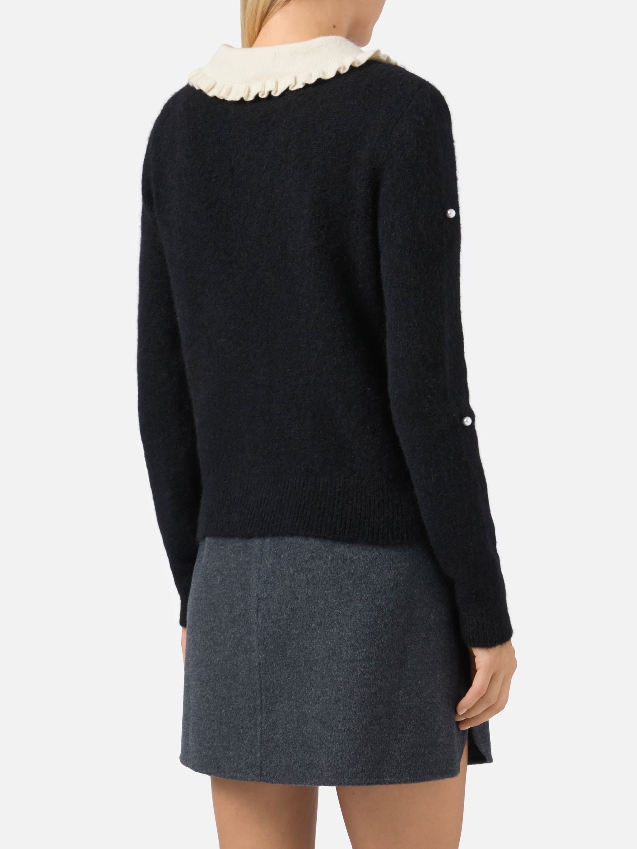 mc2-saint-barth-levine-maglione-donna-nero-con-colletto-fiocco-e-perle image 3