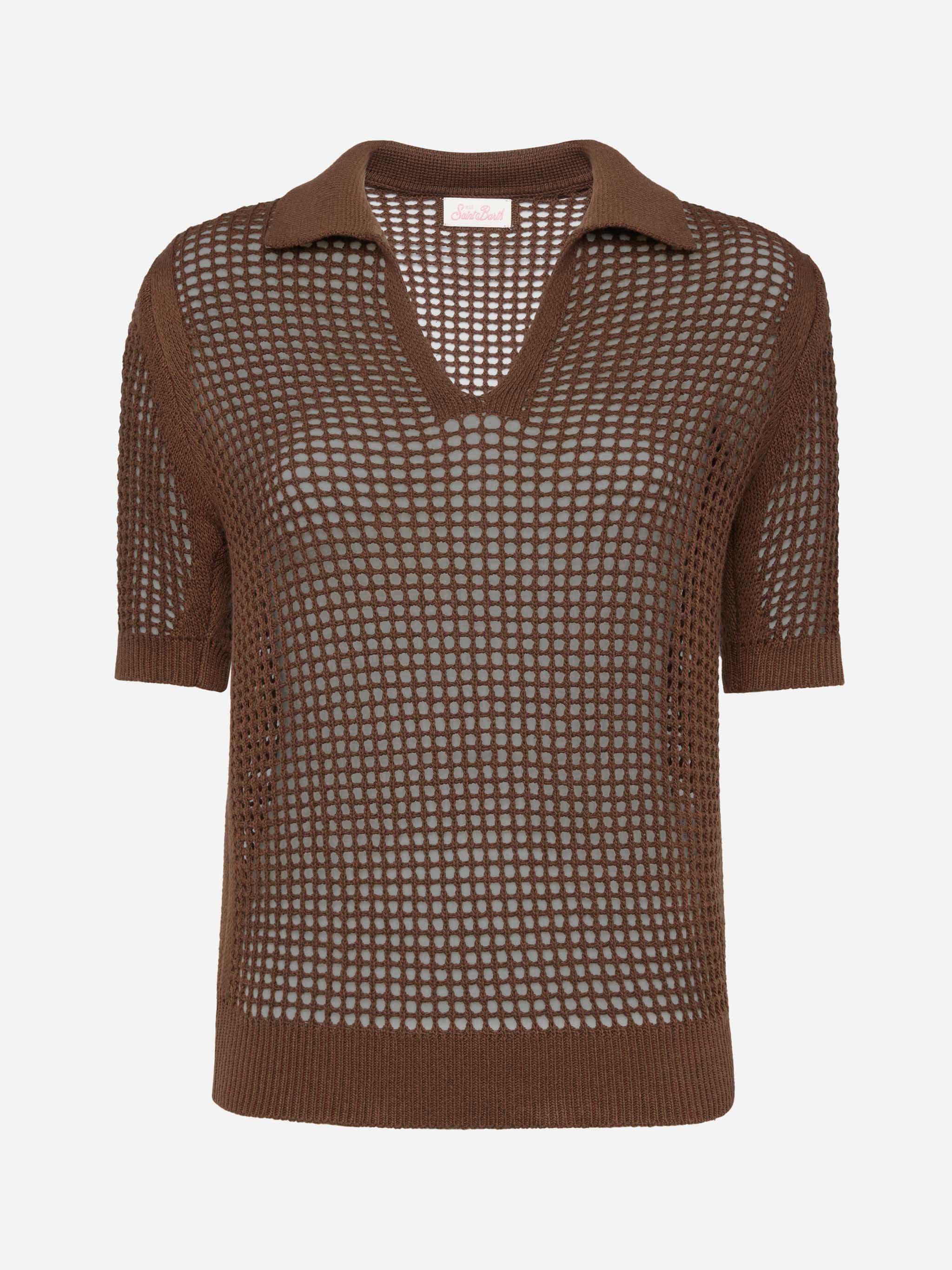 mc2-saint-barth-flora-polo-donna-rete-crochet-marrone image 1