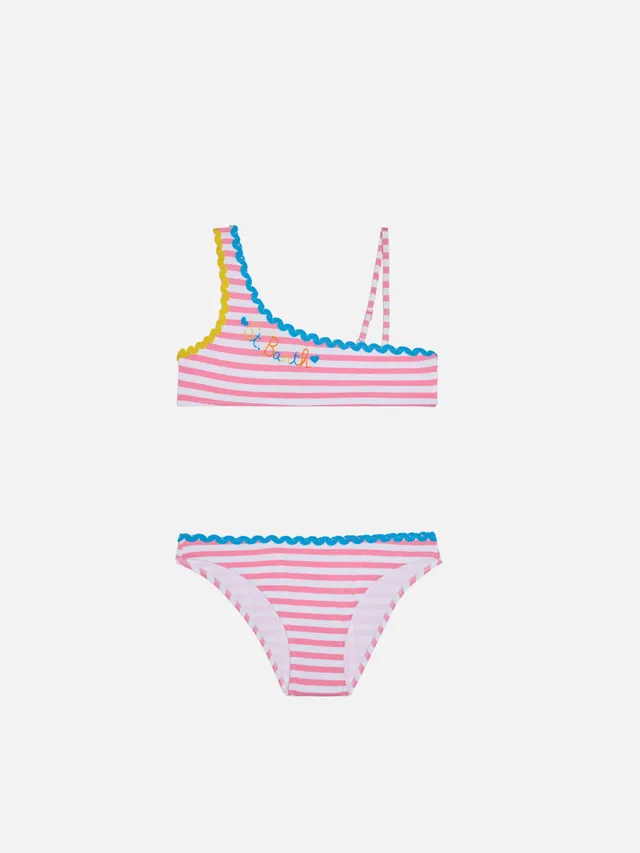 mc2-saint-barth-bikini-bambina-monospalla-rigato-fucsia-bianco image 1