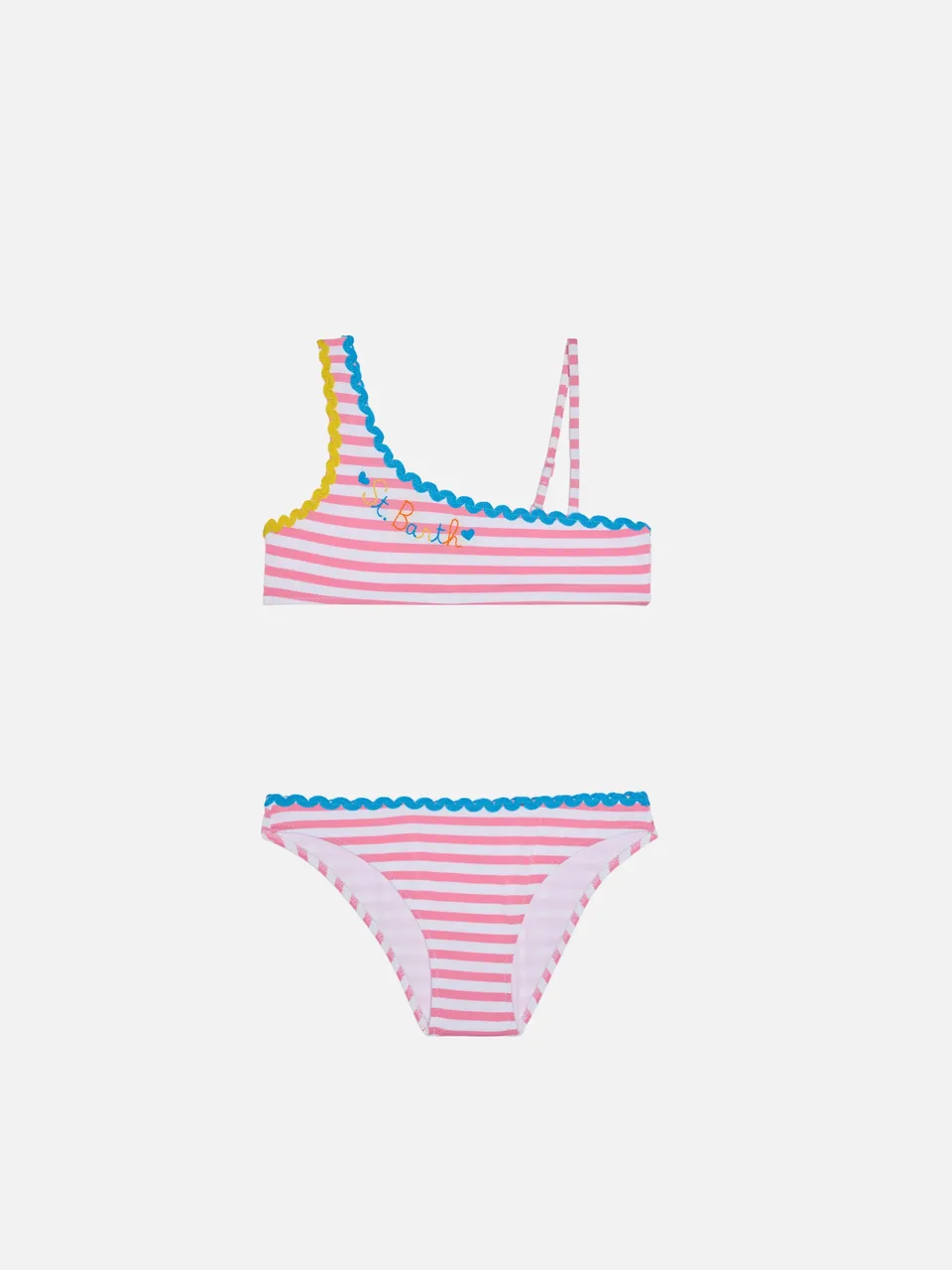 mc2-saint-barth-bikini-bambina-monospalla-rigato-fucsia-bianco image 1
