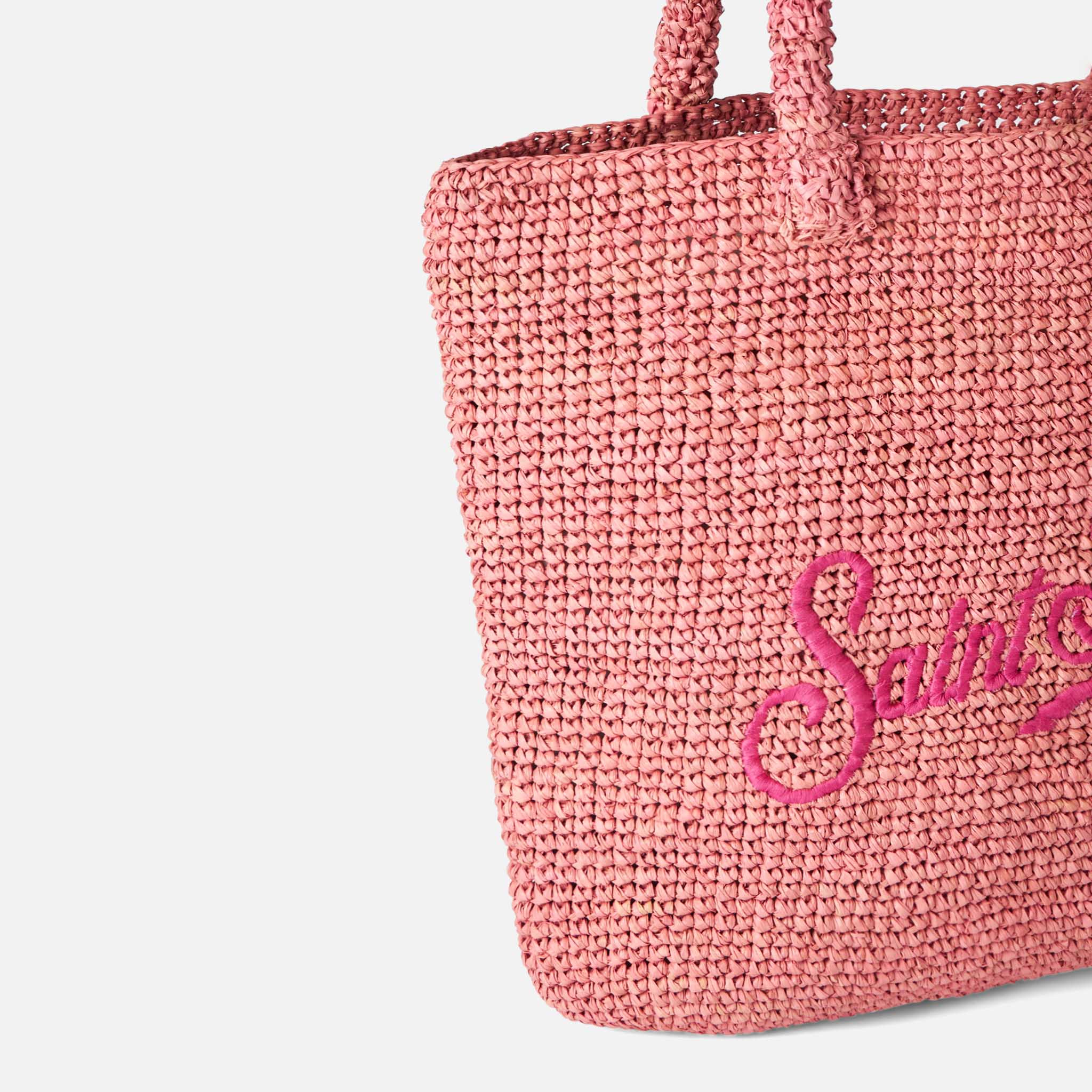 mc2-saint-barth-borsa-a-secchiello-in-rafia-rosa-con-logo-ricamato image 2