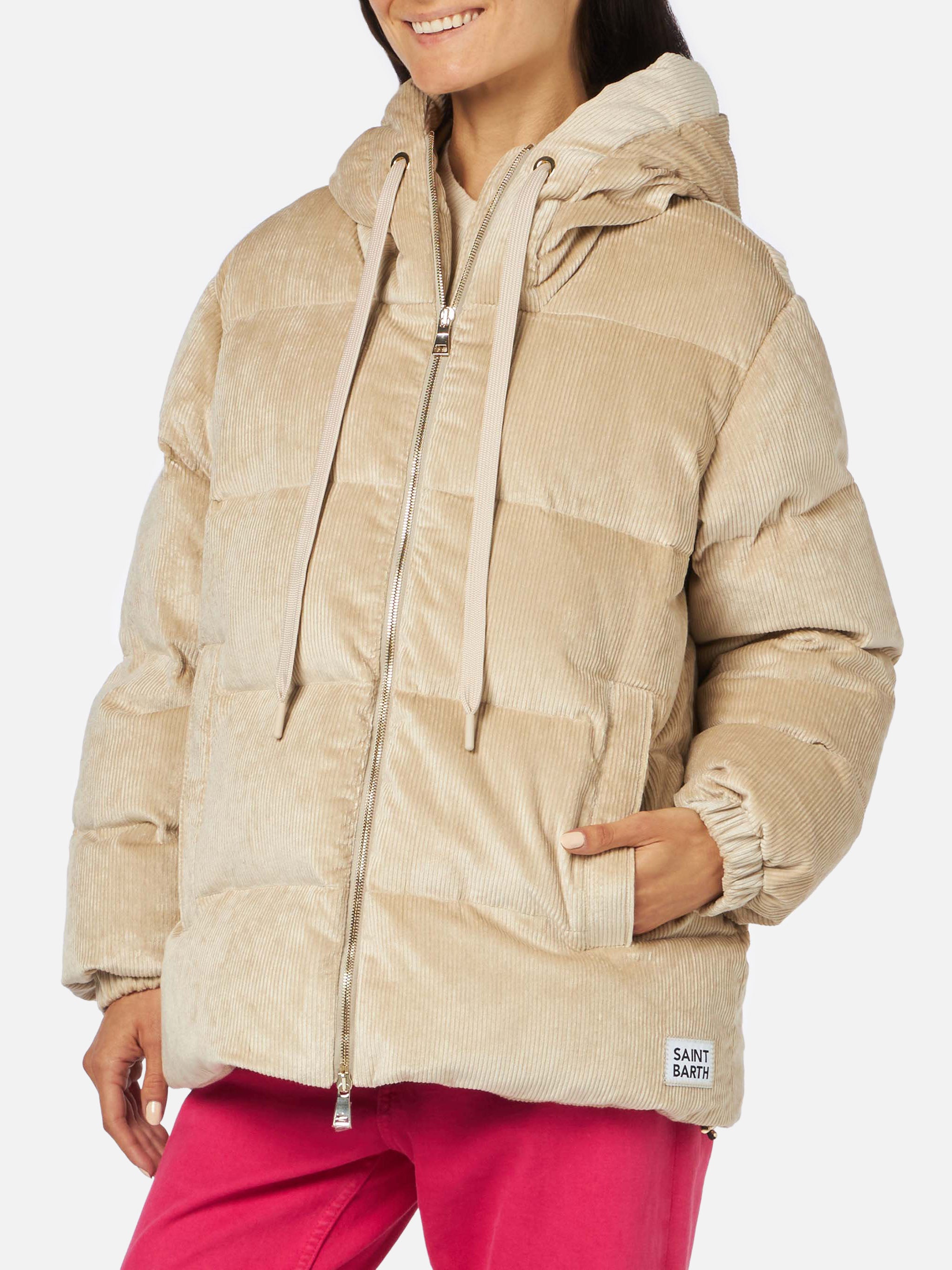 mc2-saint-barth-piumino-geneve-in-velluto-a-coste-beige-con-cappuccio image 1
