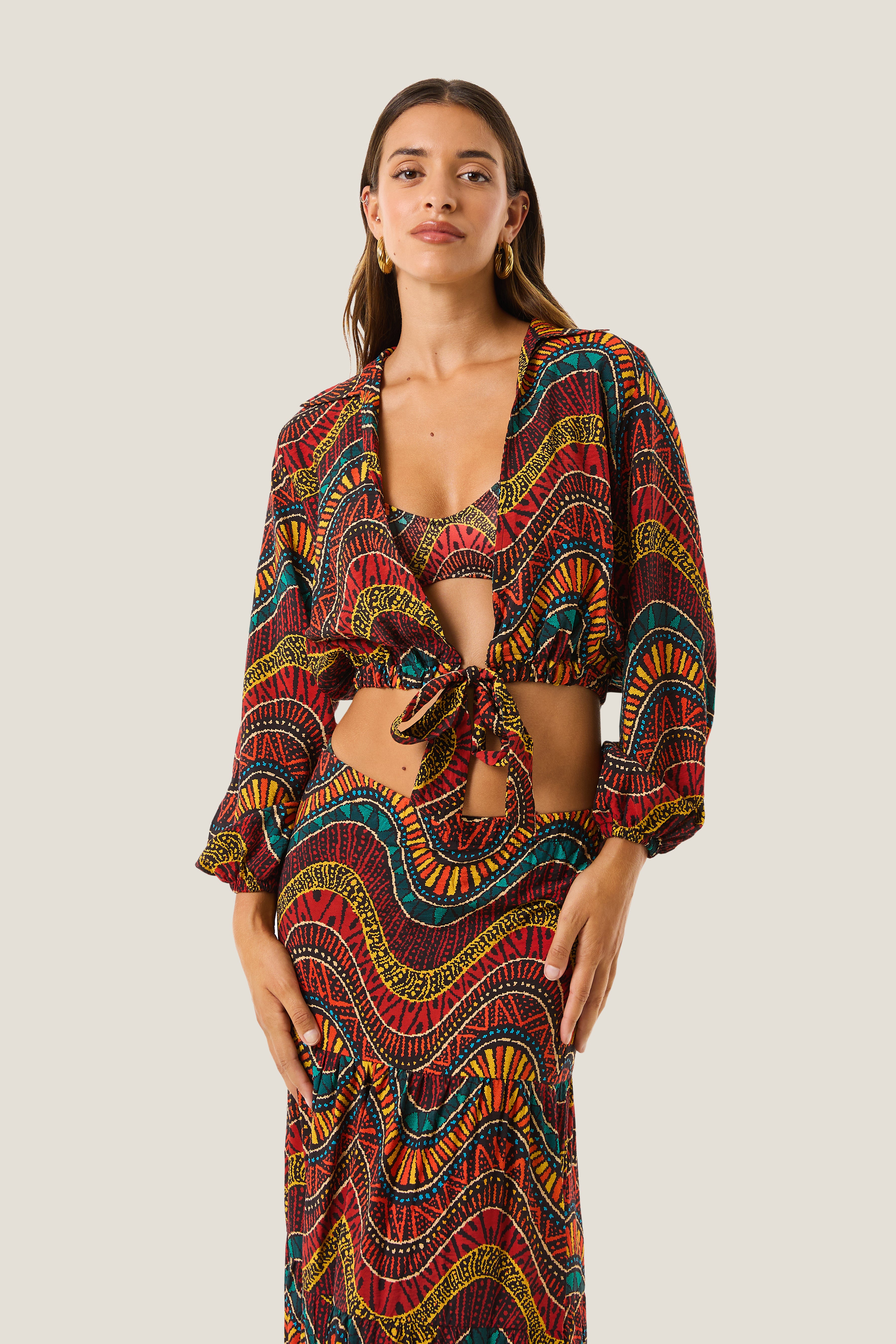 4giveness-camicia-crop-con-cinto-kenia-rosa-cover-up-donna image 1