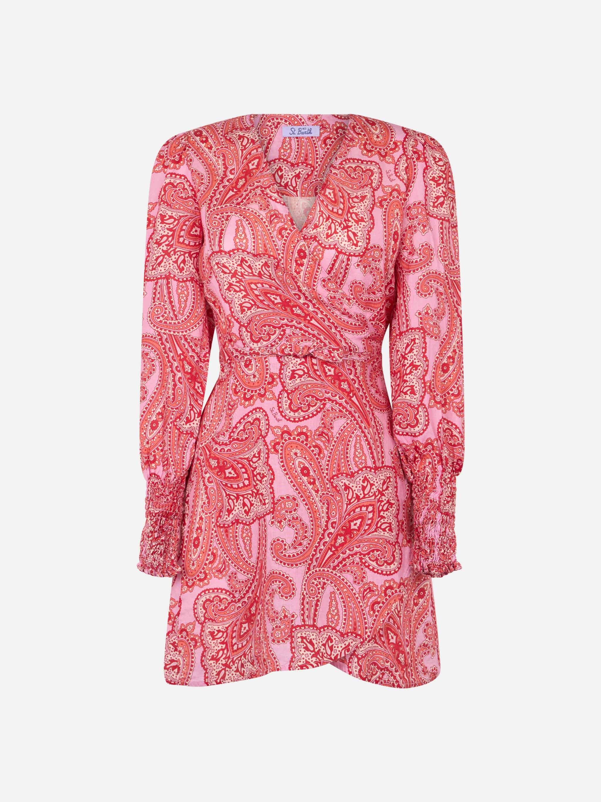 mc2-saint-barth-abito-brilly-donna-corto-avvolgente-in-lino-rosa-con-stampa-pais image 4