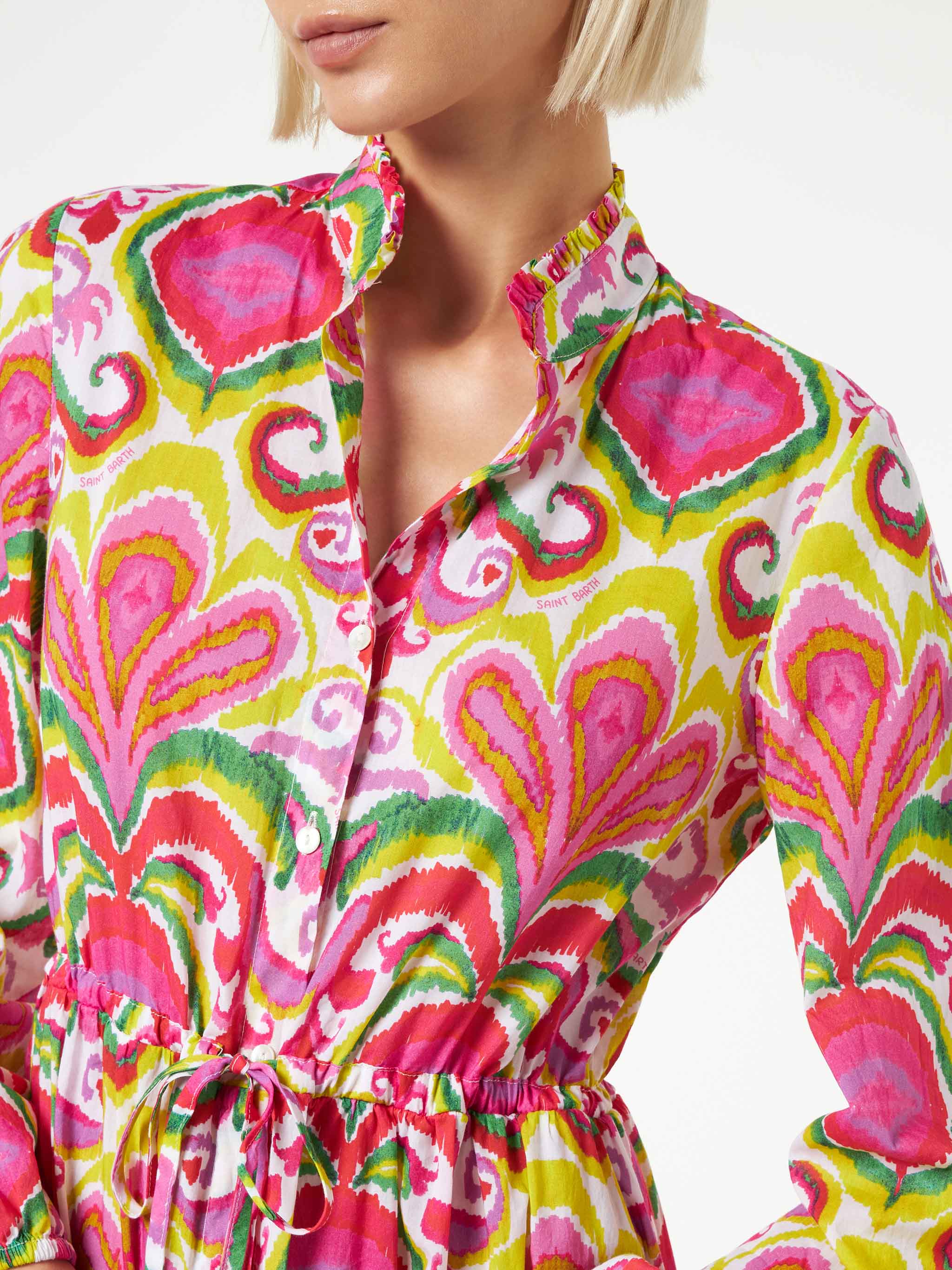 mc2-saint-barth-jodie-abito-cotone-ikat-multicolor-maniche-lunghe image 3