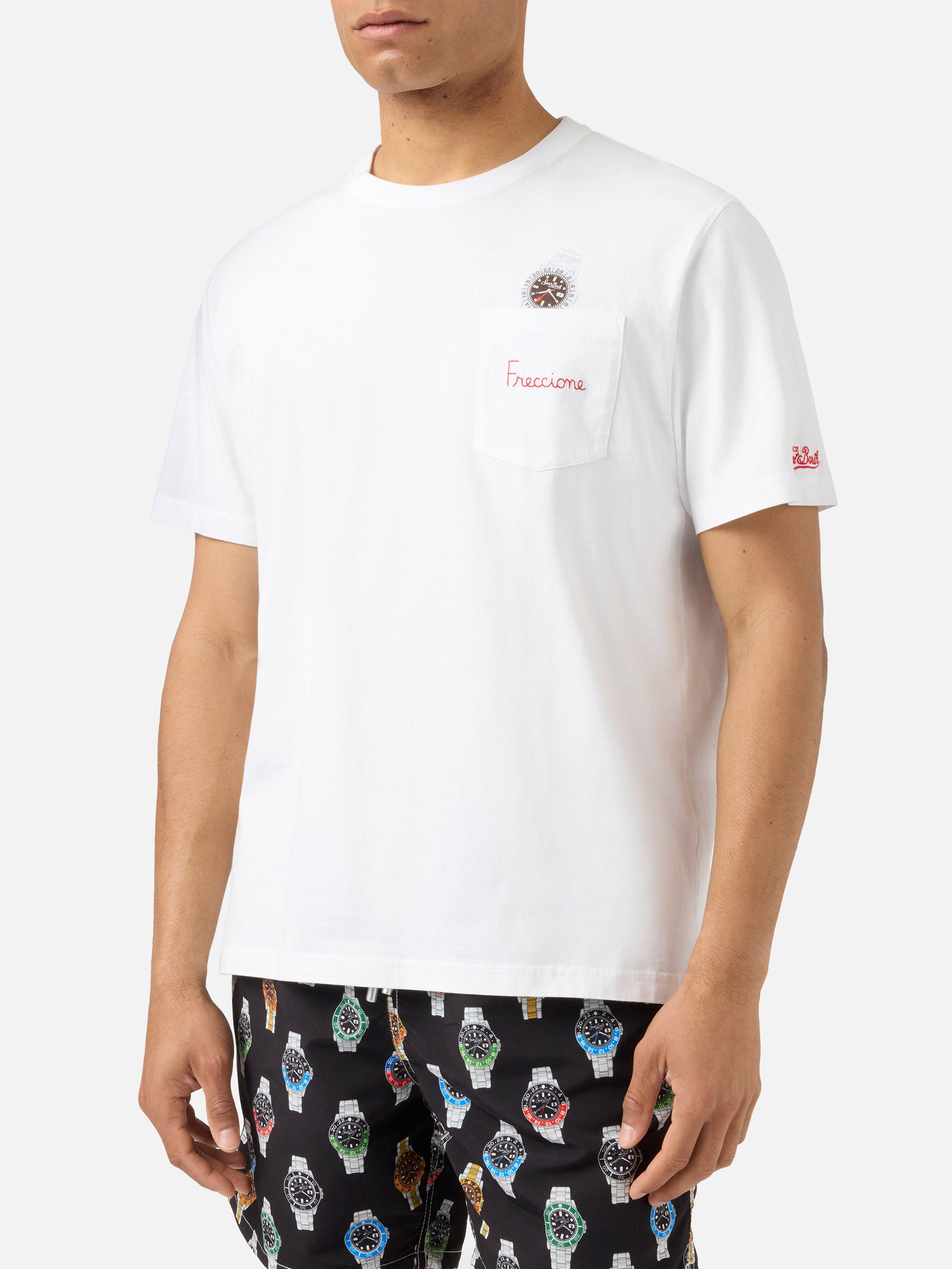 t-shirt-mc2-saint-barth-austin-bianca-con-taschino-ricamo-freccione-e-orologio-i image 3