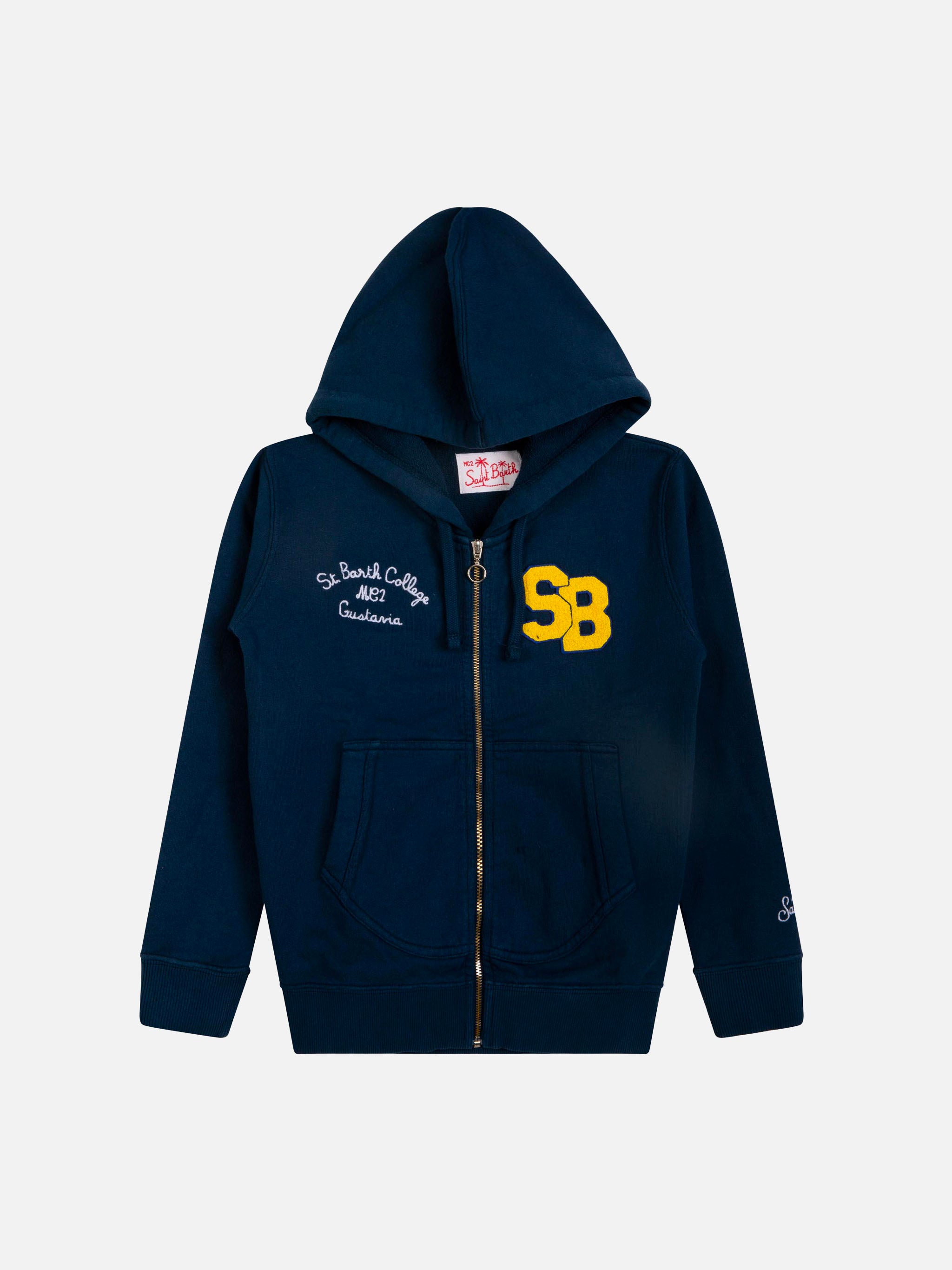 mc2-saint-barth-felpa-bambino-blu-navy-cotone-con-cappuccio-e-zip image 1