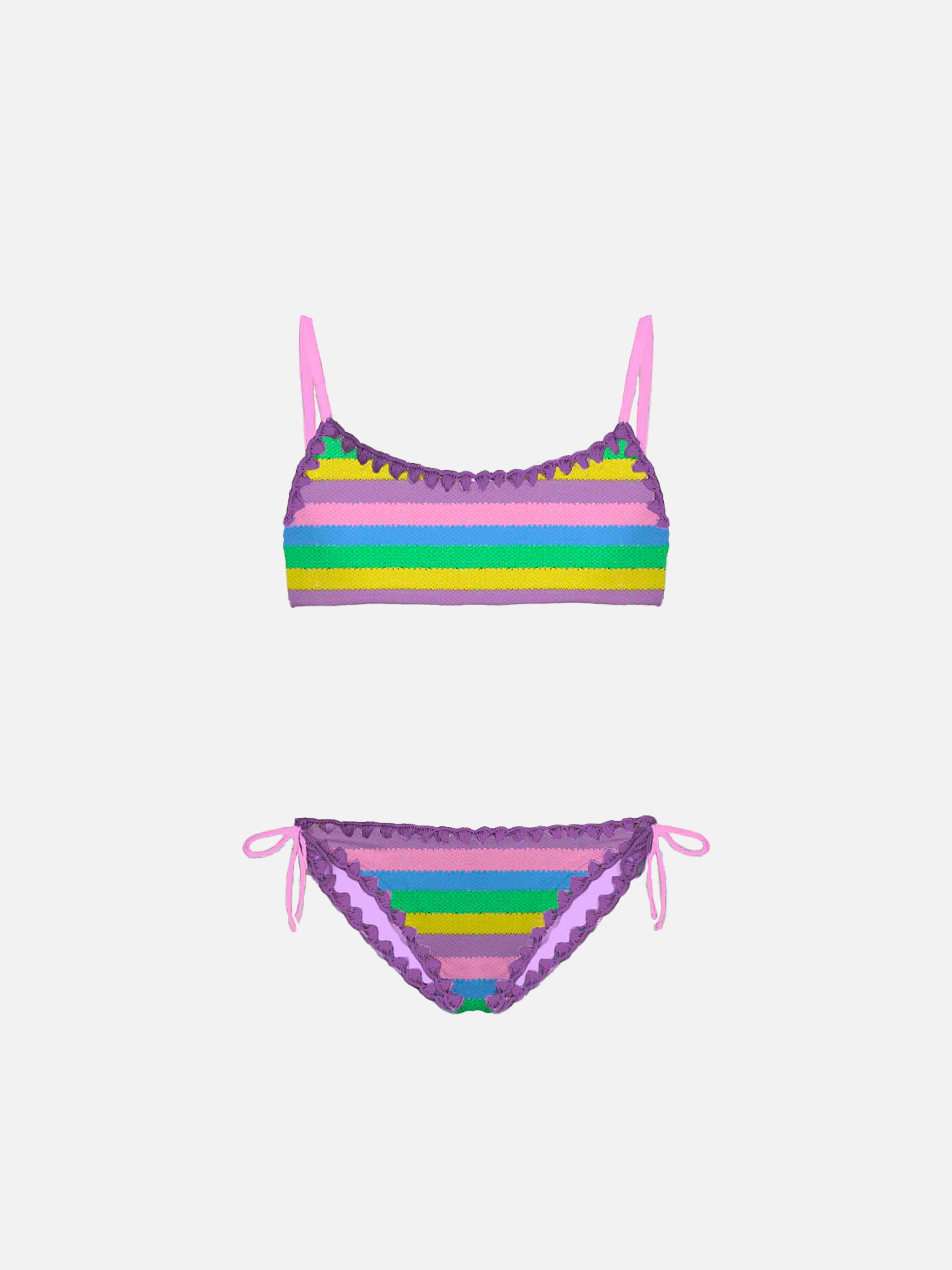 mc2-saint-barth-bikini-bralette-bambina-multicolore-a-righe-con-slip-laccetti image 1