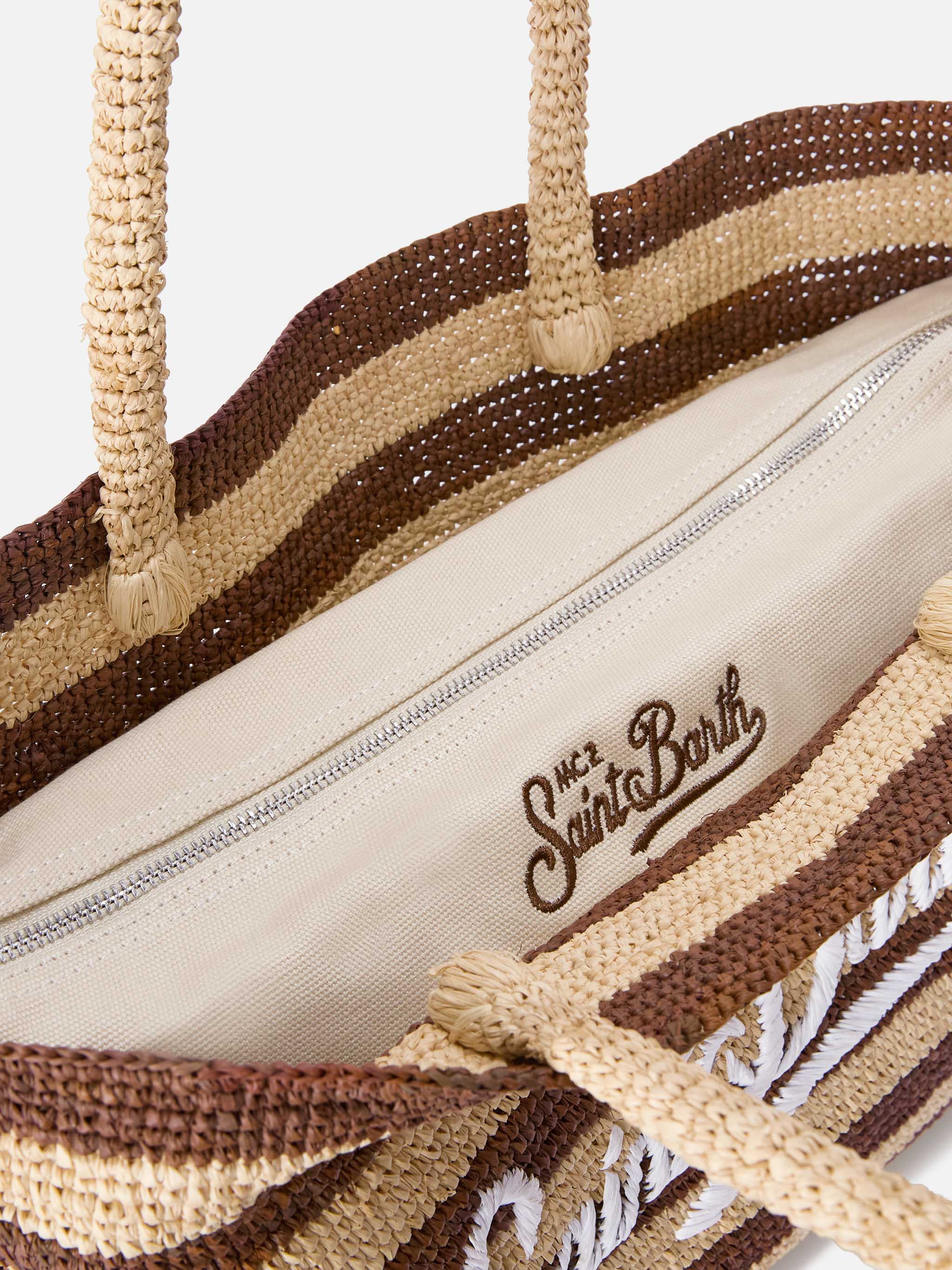 borsa-beach-mc2-saint-barth-in-raffia-a-righe-marroni-con-logo-ricamato image 5