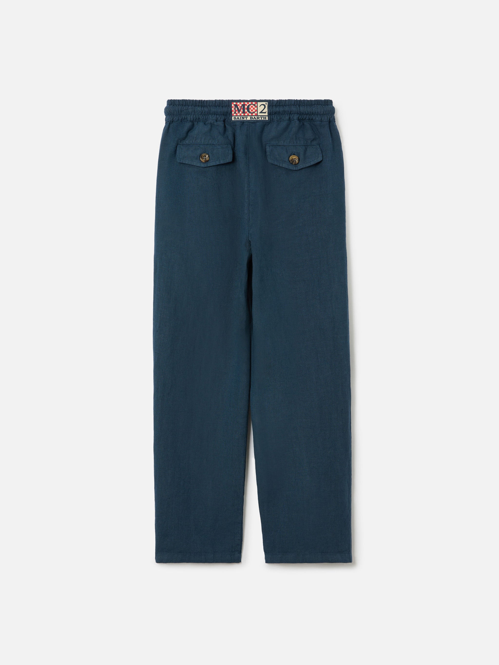 pantaloni-calais-jr-mc2-saint-barth-bambino-in-puro-lino-blu-navy image 3