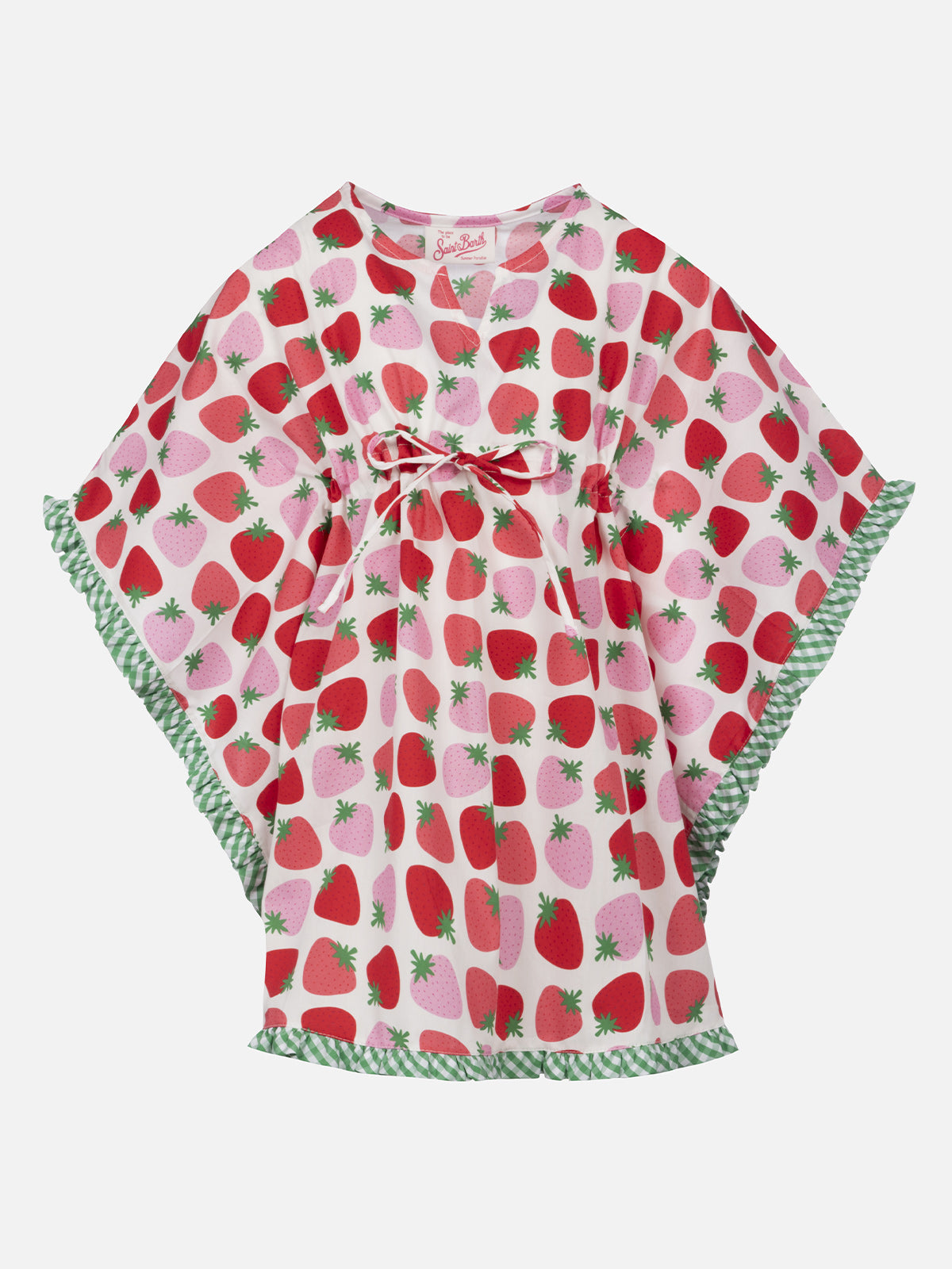 caftano-poncho-bambina-mc2-saint-barth-in-cotone-con-volant-e-stampa-fragole image 1