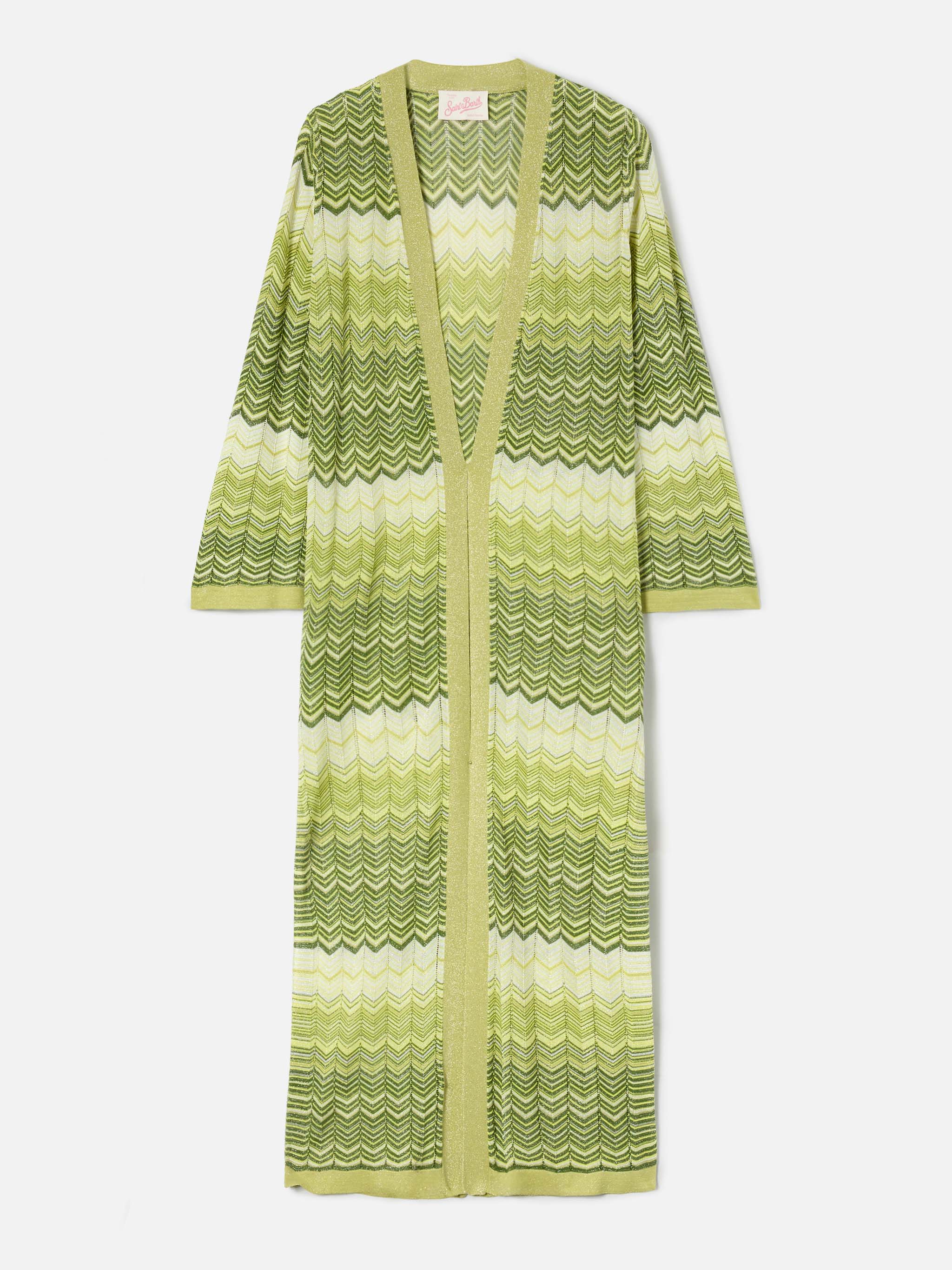 cardigan-lungo-mc2-saint-barth-tonia-in-maglia-di-viscosa-verde-con-motivo-geome image 4