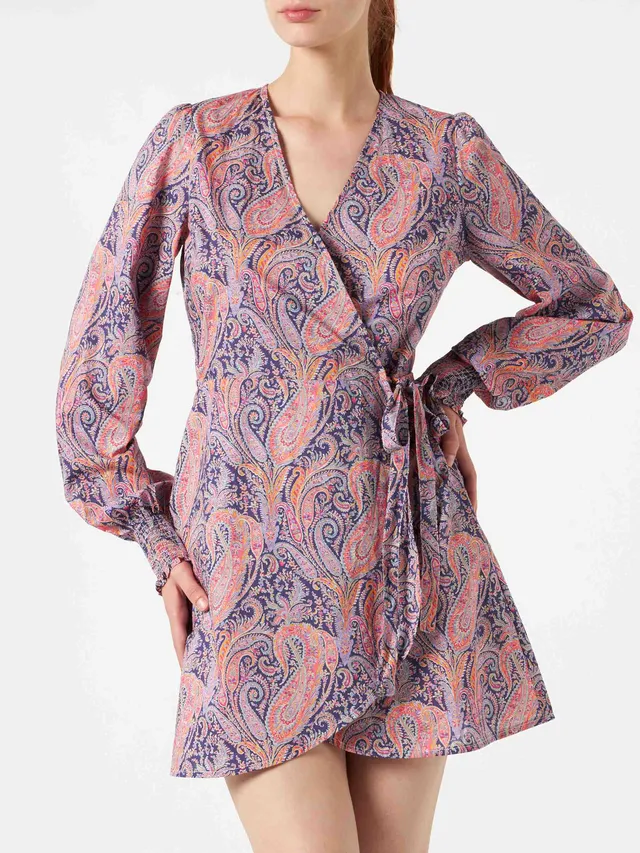 mc2-saint-barth-eloise-abito-corto-donna-in-cotone-stampa-liberty-paisley-marron image 1