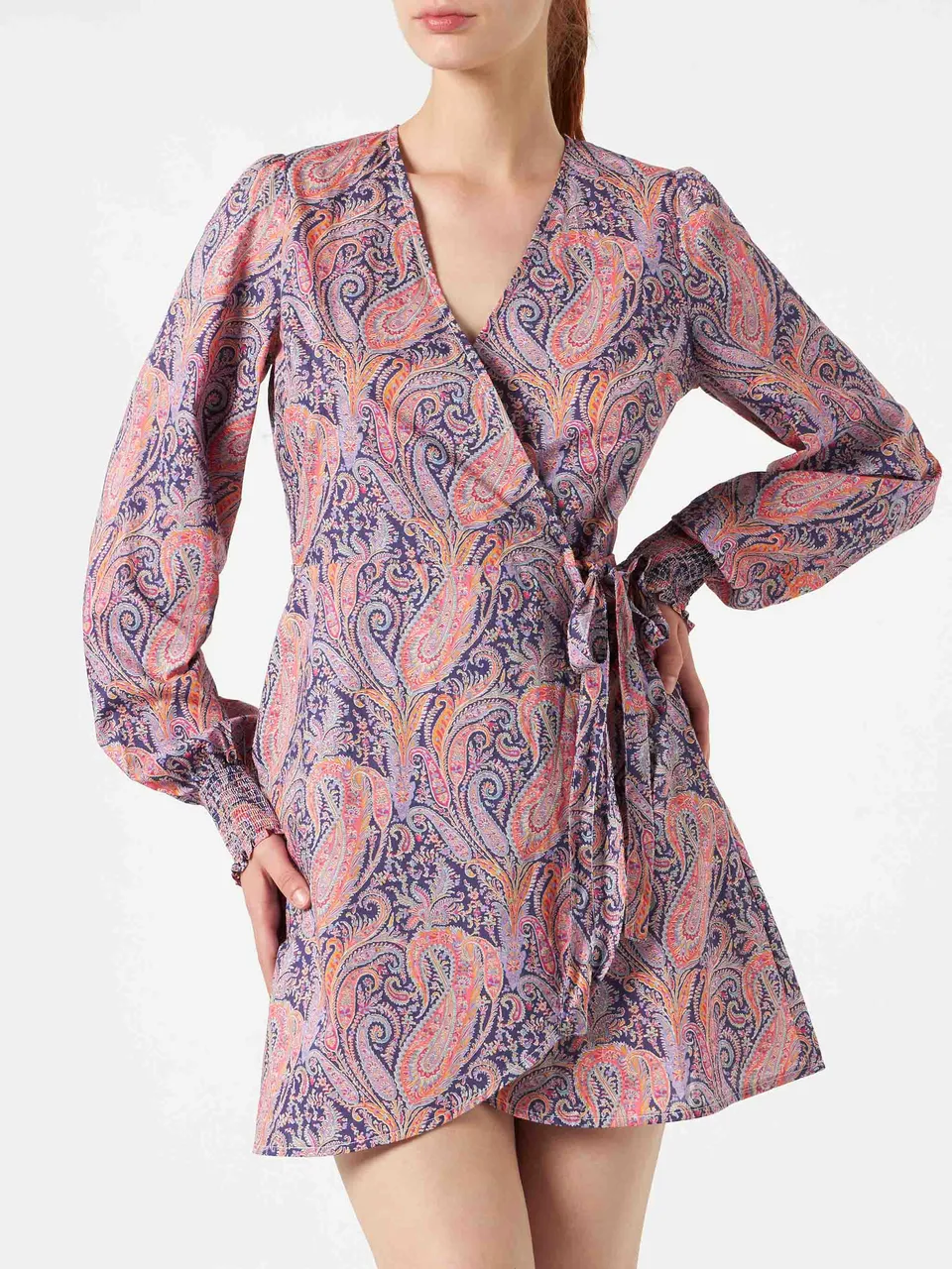mc2-saint-barth-eloise-abito-corto-donna-in-cotone-stampa-liberty-paisley-marron image 1
