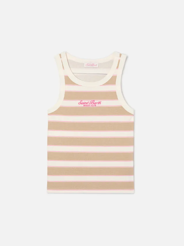 mc2-saint-barth-ada-canottiera-donna-a-righe-beige-beach-club image 1