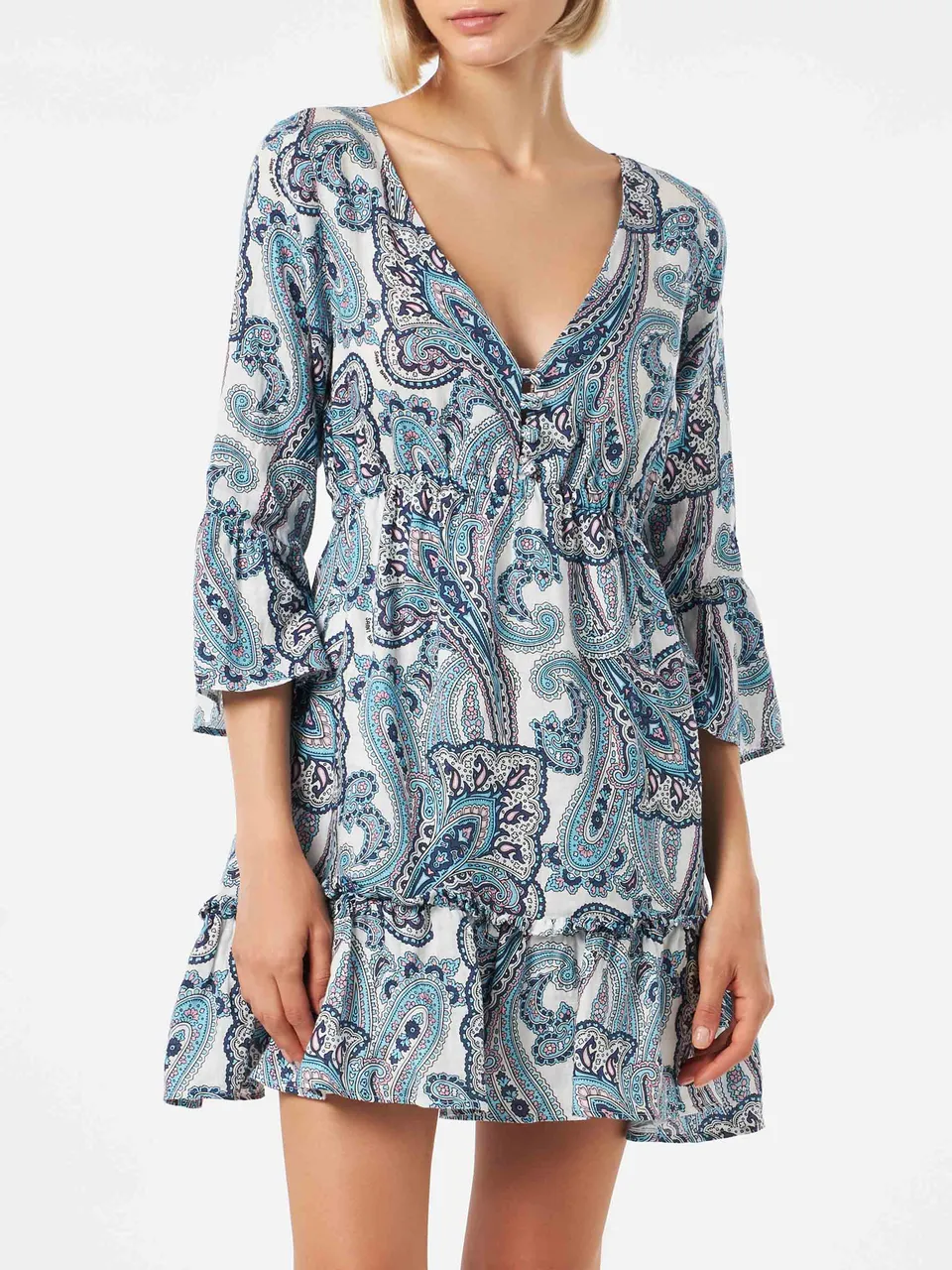 mc2-saint-barth-abito-corto-hemil-linen-abito-donna-in-lino-paisley-con-ruches image 1