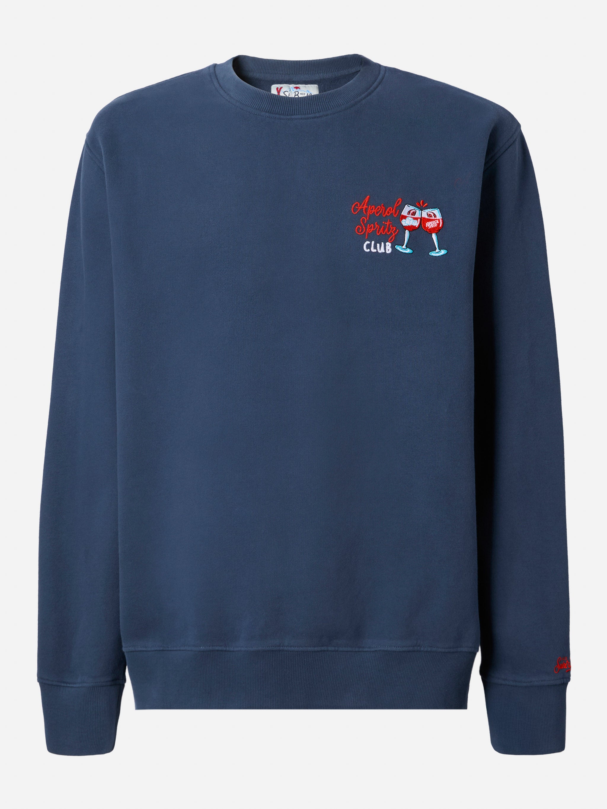 mc2-saint-barth-soho-felpa-cotone-blu-navy-ricamo-aperol-spritz-uomo image 1